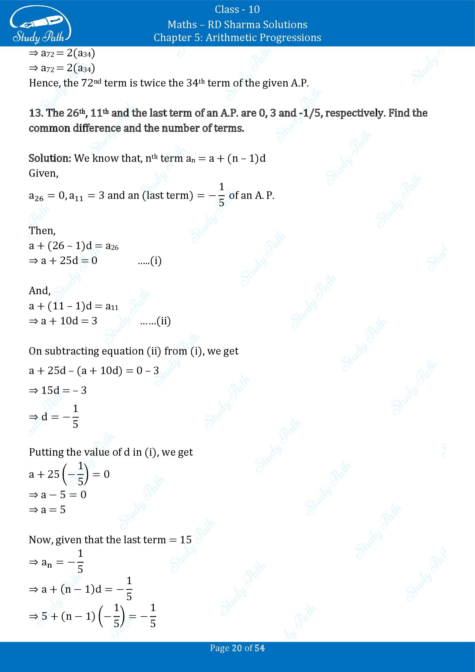 RD Sharma Solutions Class 10 Chapter 5 Arithmetic Progressions Exercise 5.4 00020