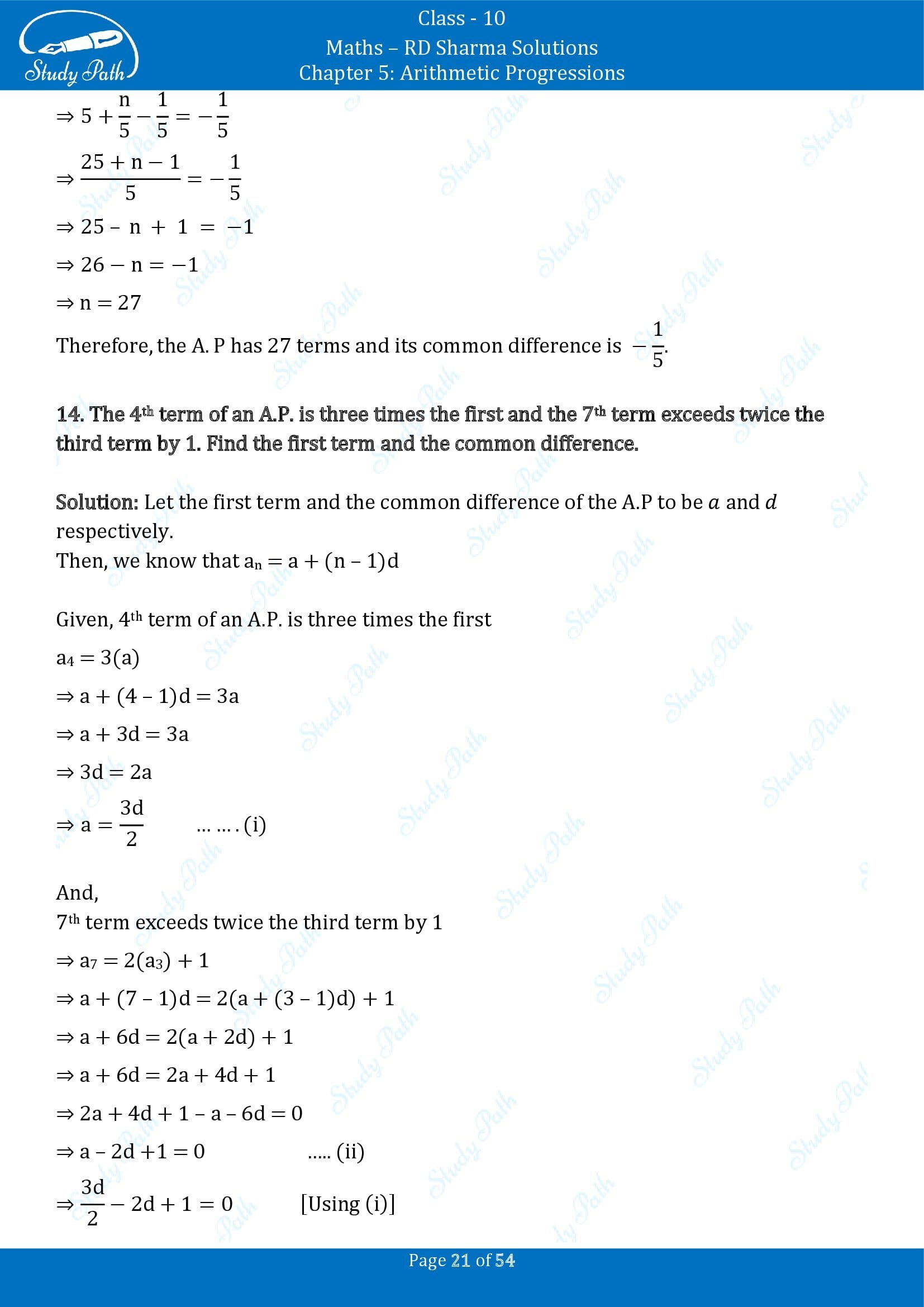 RD Sharma Solutions Class 10 Chapter 5 Arithmetic Progressions Exercise 5.4 00021