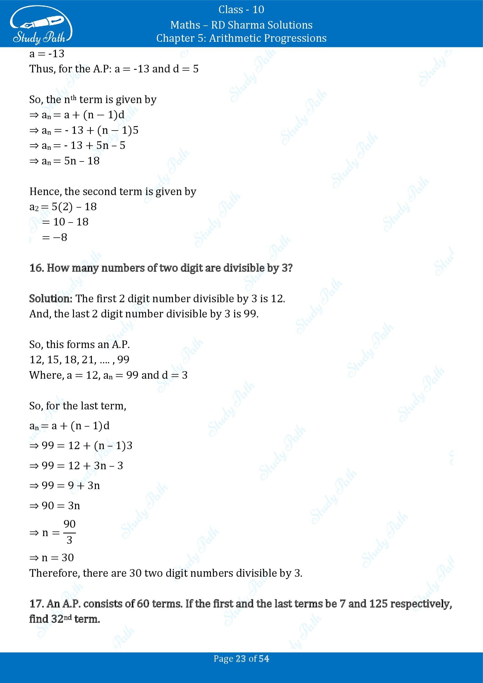 RD Sharma Solutions Class 10 Chapter 5 Arithmetic Progressions Exercise 5.4 00023