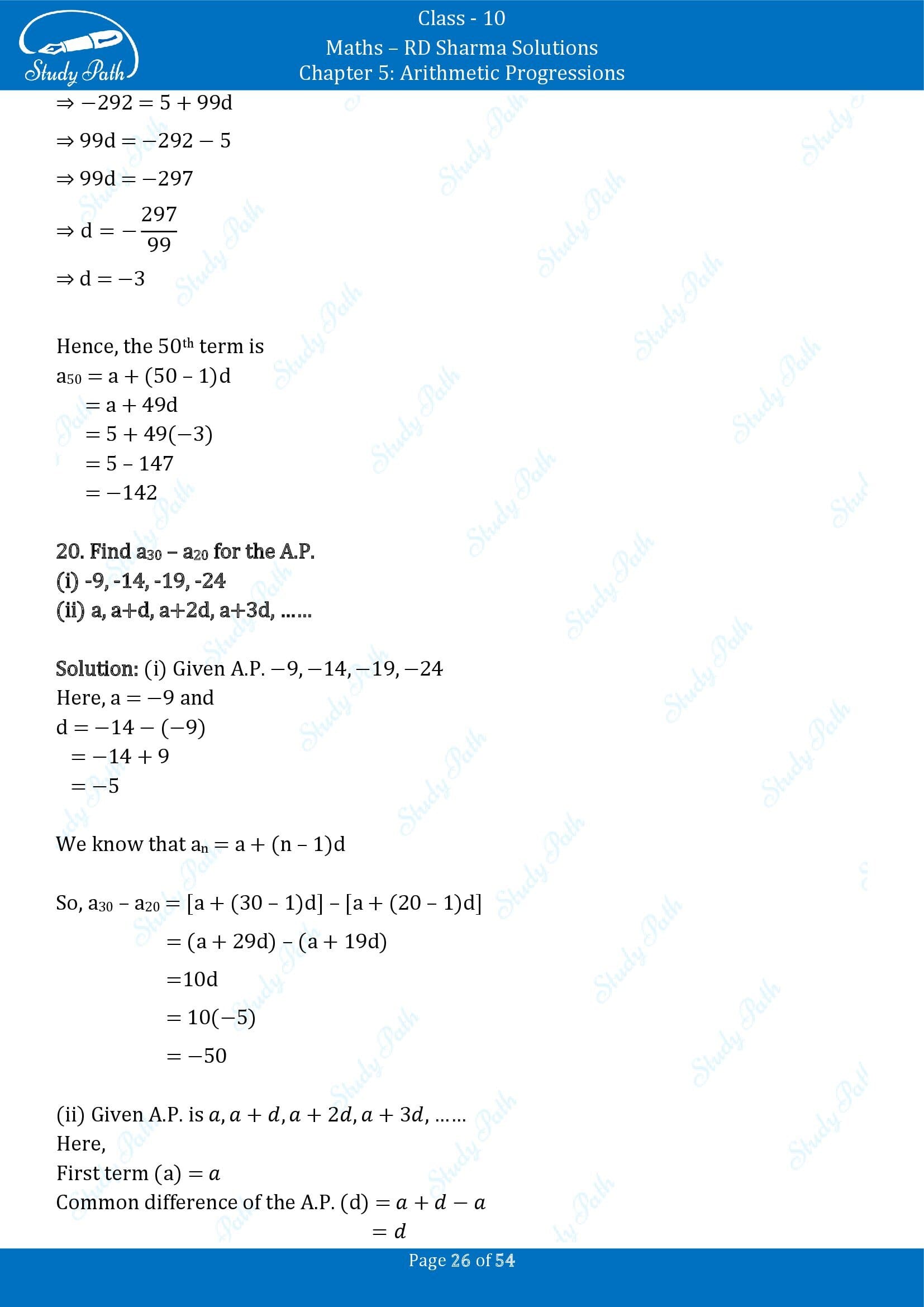 RD Sharma Solutions Class 10 Chapter 5 Arithmetic Progressions Exercise 5.4 00026
