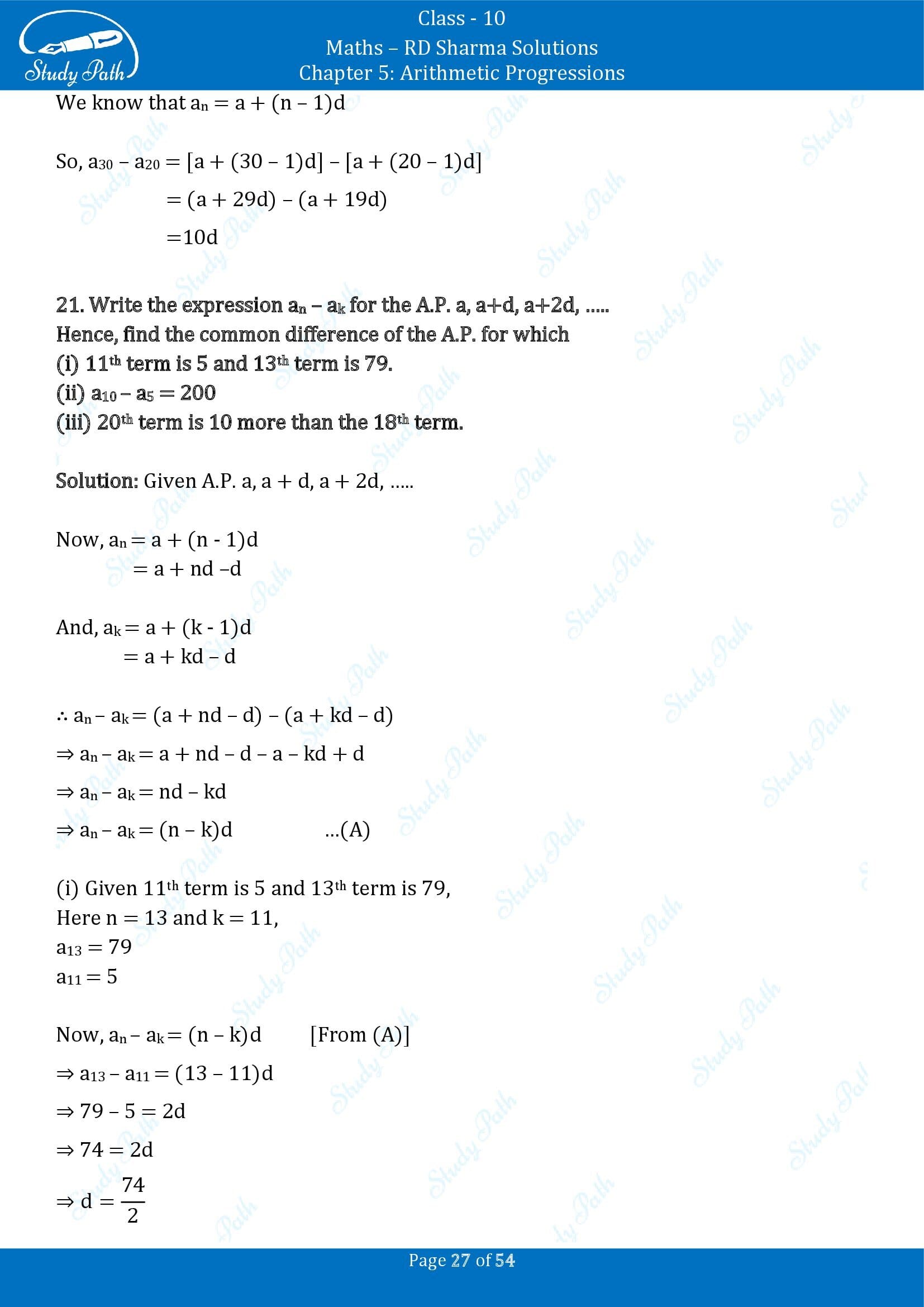 RD Sharma Solutions Class 10 Chapter 5 Arithmetic Progressions Exercise 5.4 00027