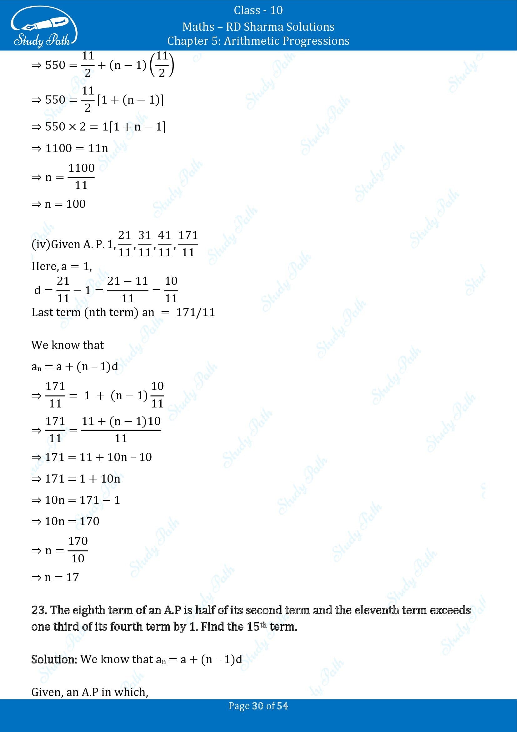 RD Sharma Solutions Class 10 Chapter 5 Arithmetic Progressions Exercise 5.4 00030