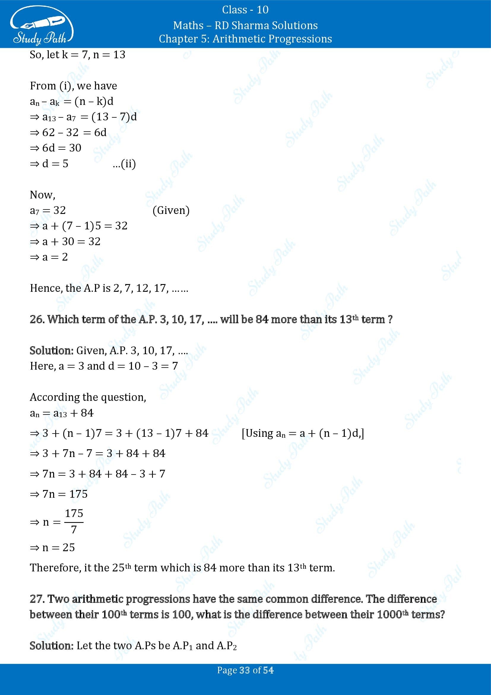 RD Sharma Solutions Class 10 Chapter 5 Arithmetic Progressions Exercise 5.4 00033