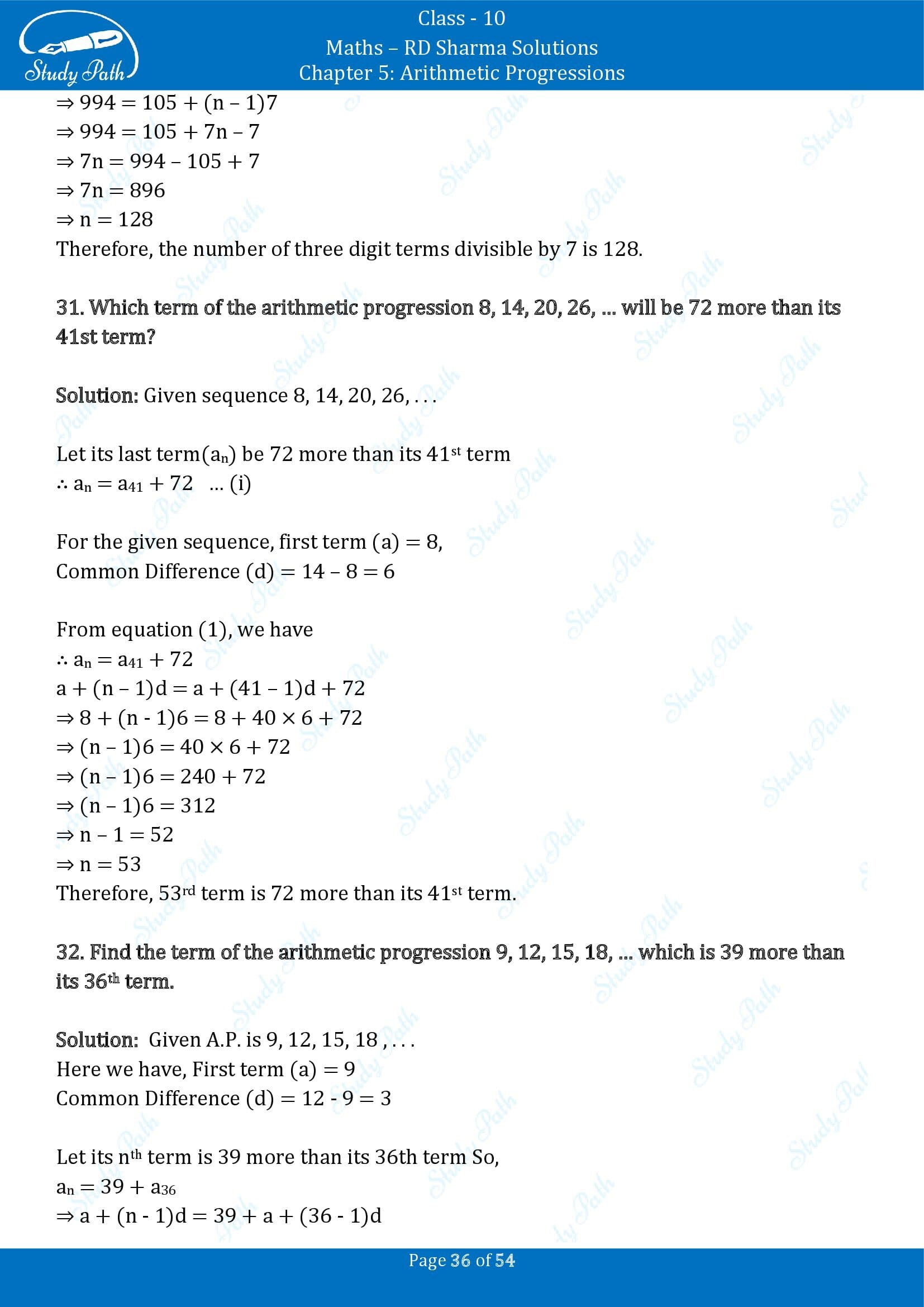 RD Sharma Solutions Class 10 Chapter 5 Arithmetic Progressions Exercise 5.4 00036