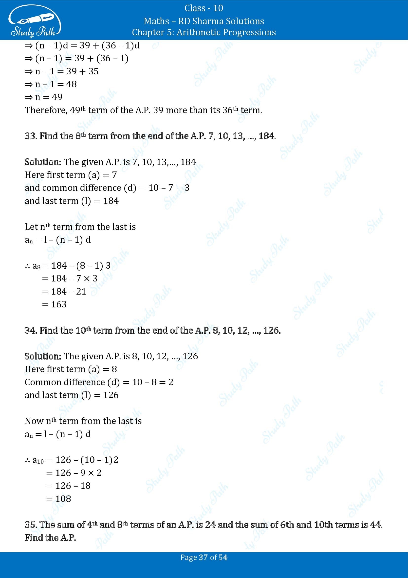 RD Sharma Solutions Class 10 Chapter 5 Arithmetic Progressions Exercise 5.4 00037