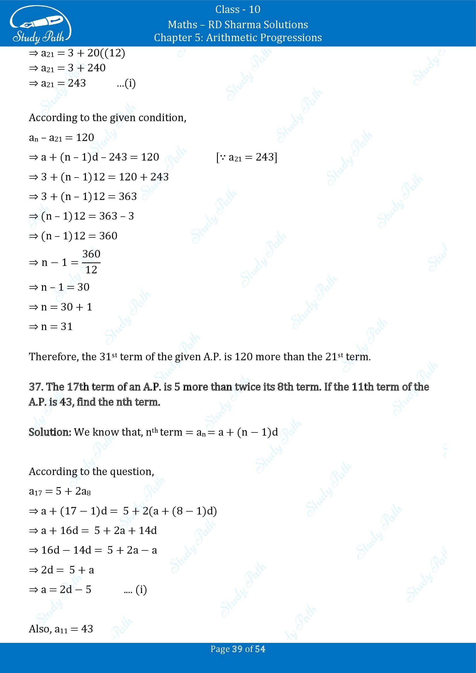 RD Sharma Solutions Class 10 Chapter 5 Arithmetic Progressions Exercise 5.4 00039