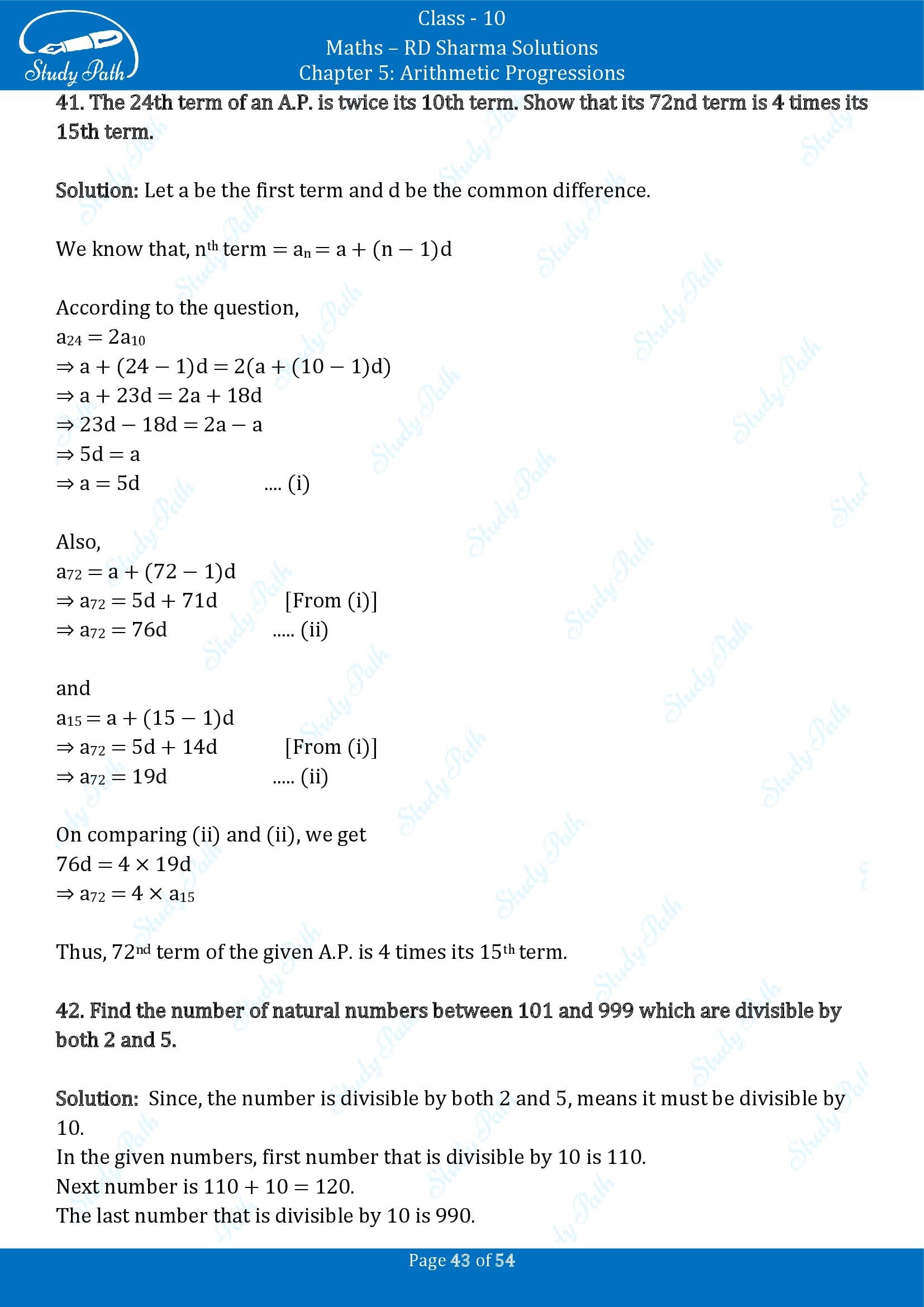 RD Sharma Solutions Class 10 Chapter 5 Arithmetic Progressions Exercise 5.4 00043