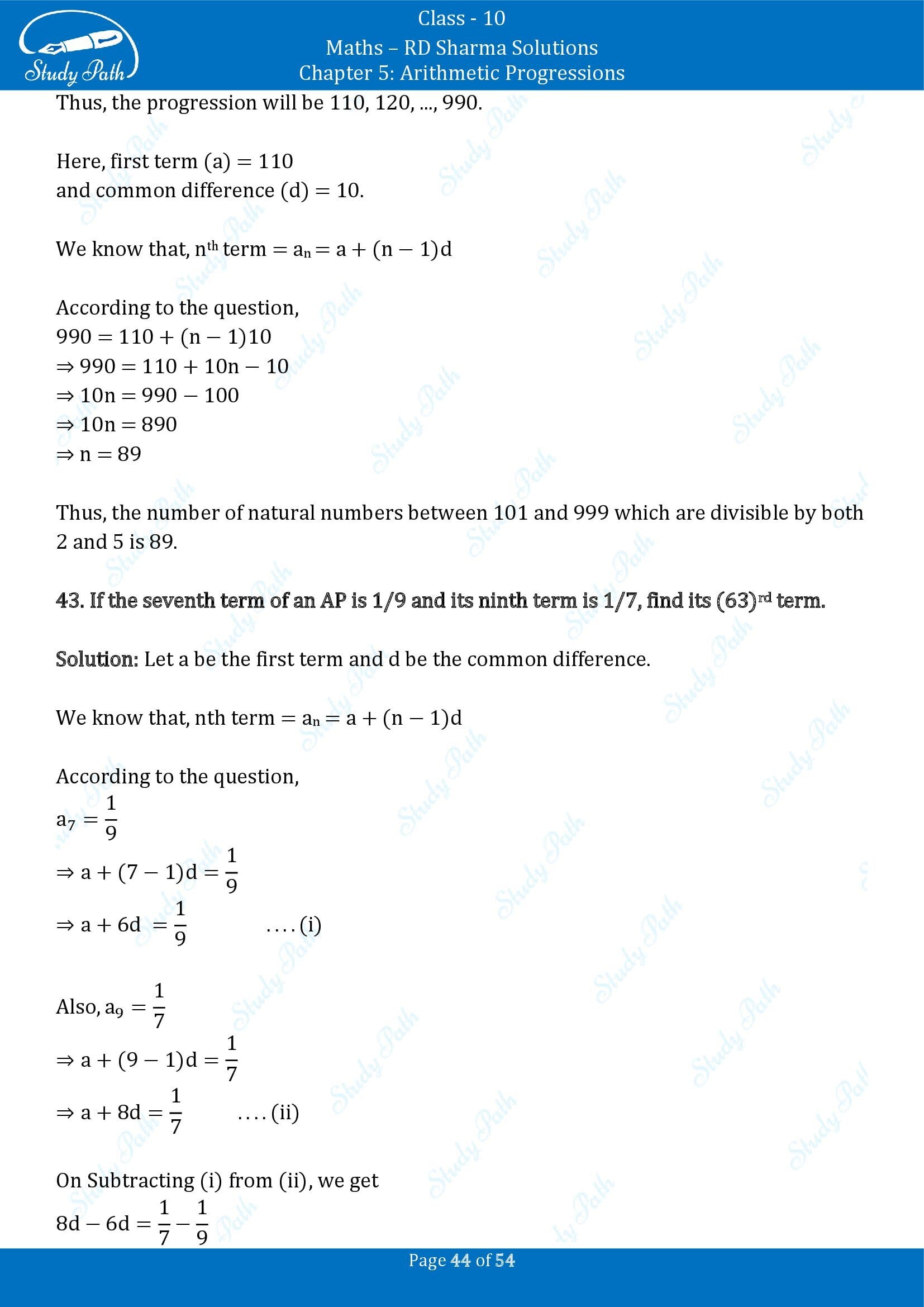 RD Sharma Solutions Class 10 Chapter 5 Arithmetic Progressions Exercise 5.4 00044