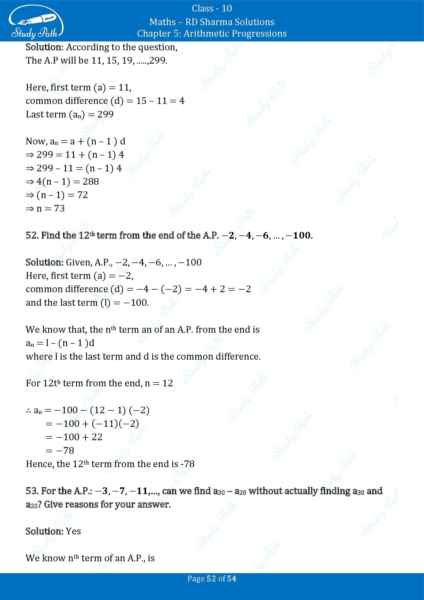 RD Sharma Solutions Class 10 Chapter 5 Arithmetic Progressions Exercise 5.4 00052