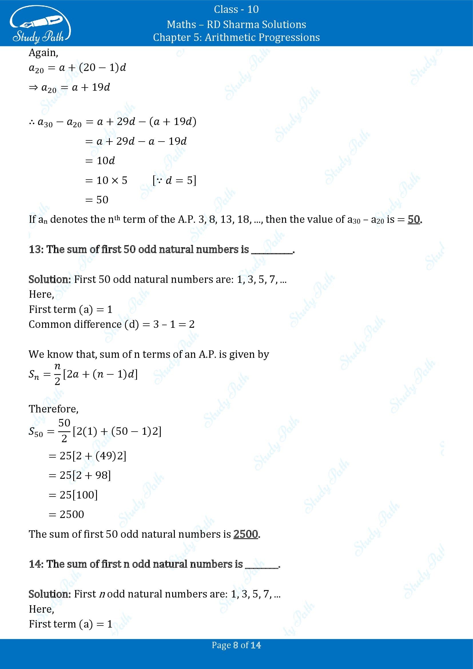 RD Sharma Solutions Class 10 Chapter 5 Arithmetic Progressions Fill in the Blank Type Questions FBQs 00008