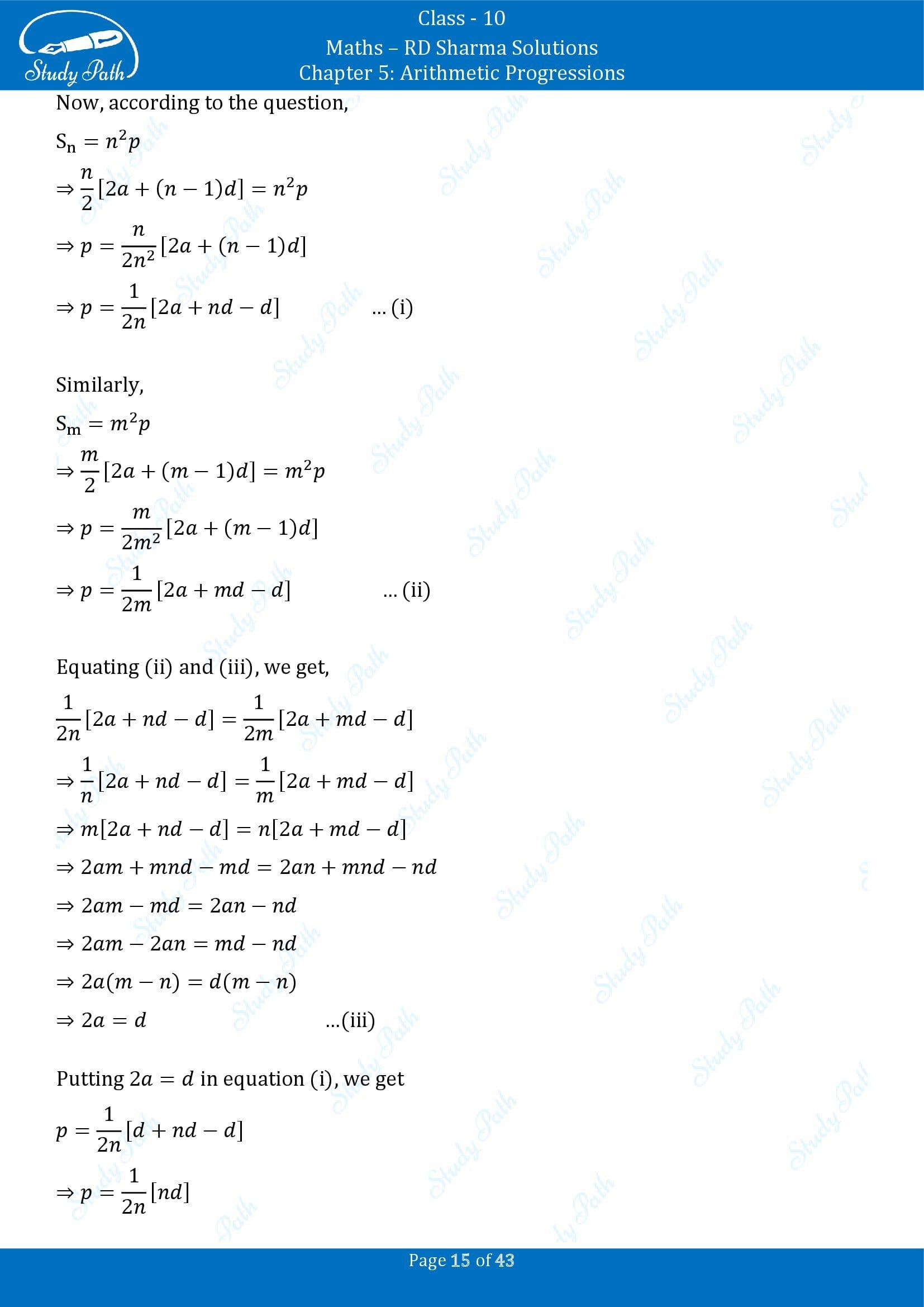 RD Sharma Solutions Class 10 Chapter 5 Arithmetic Progressions Multiple Choice Question MCQs 00015