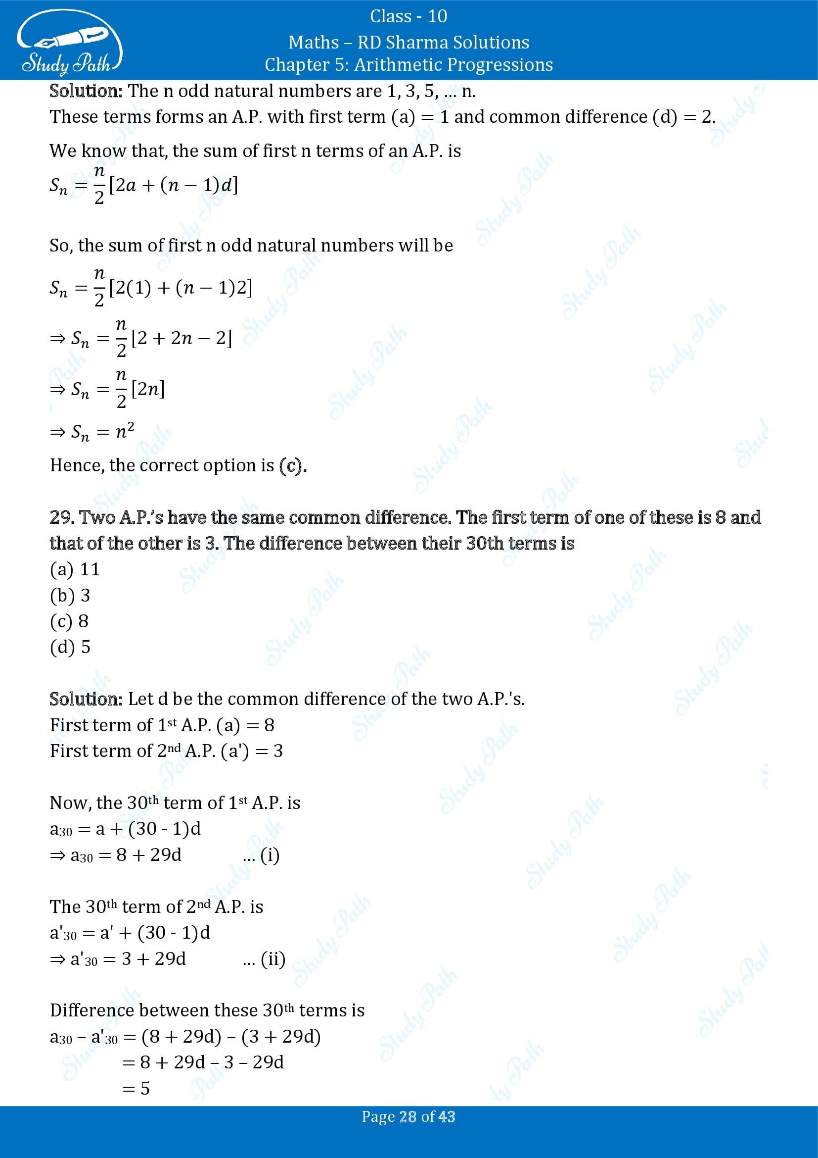 RD Sharma Solutions Class 10 Chapter 5 Arithmetic Progressions Multiple Choice Question MCQs 00028