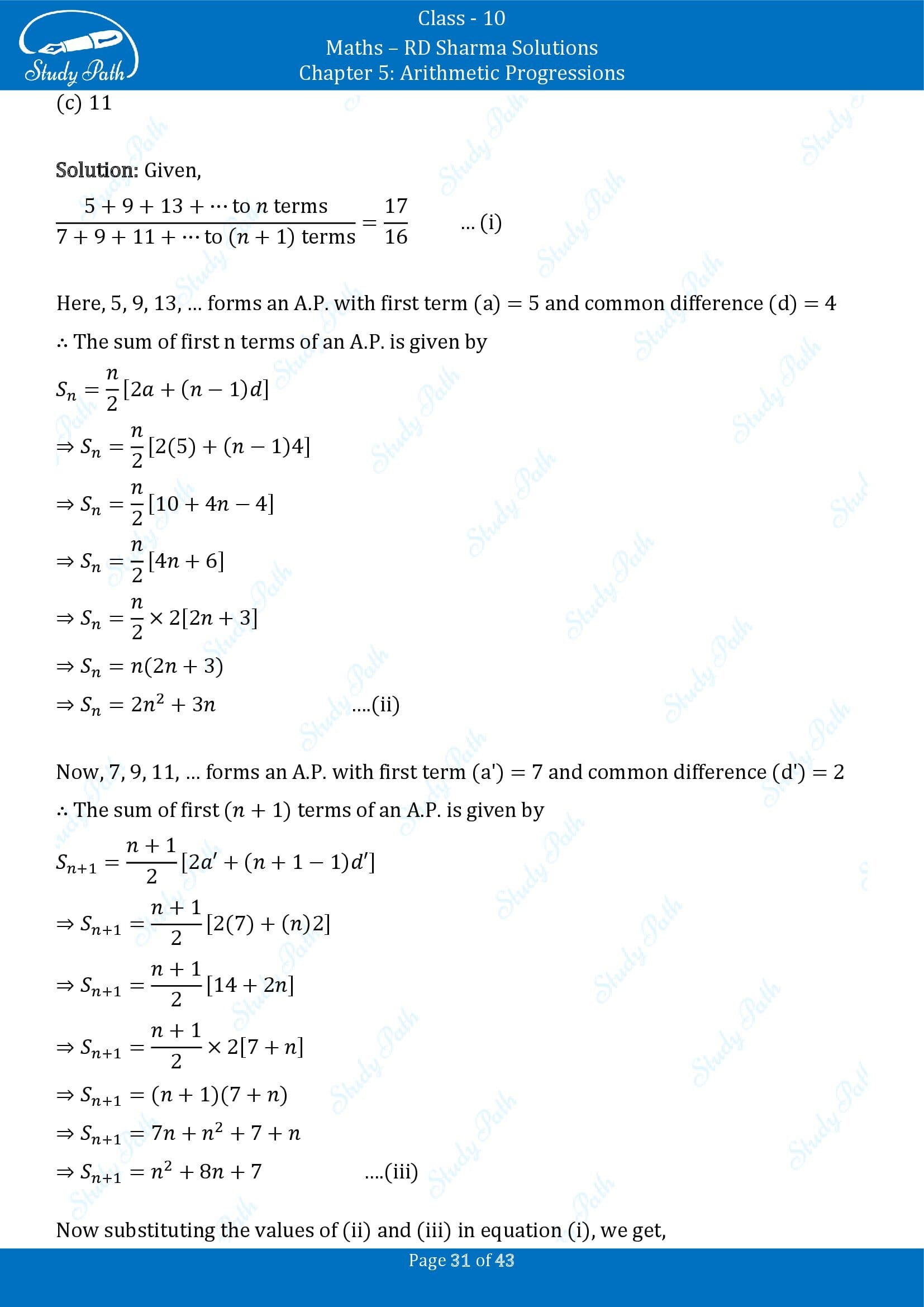 RD Sharma Solutions Class 10 Chapter 5 Arithmetic Progressions Multiple Choice Question MCQs 00031