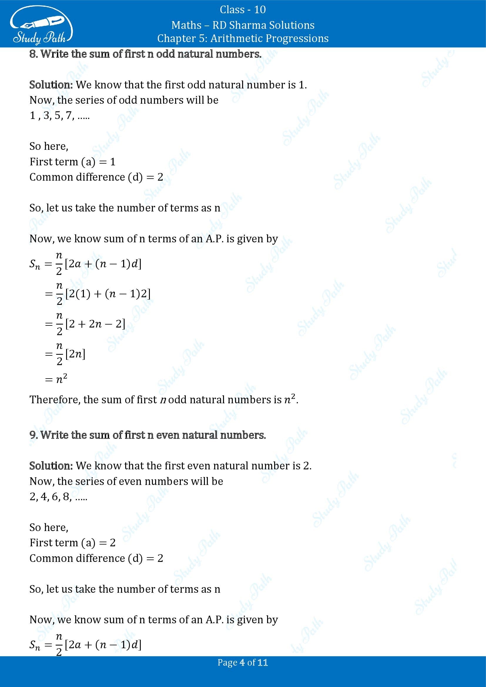RD Sharma Solutions Class 10 Chapter 5 Arithmetic Progressions Very Short Answer Type Questions VSAQs 00004