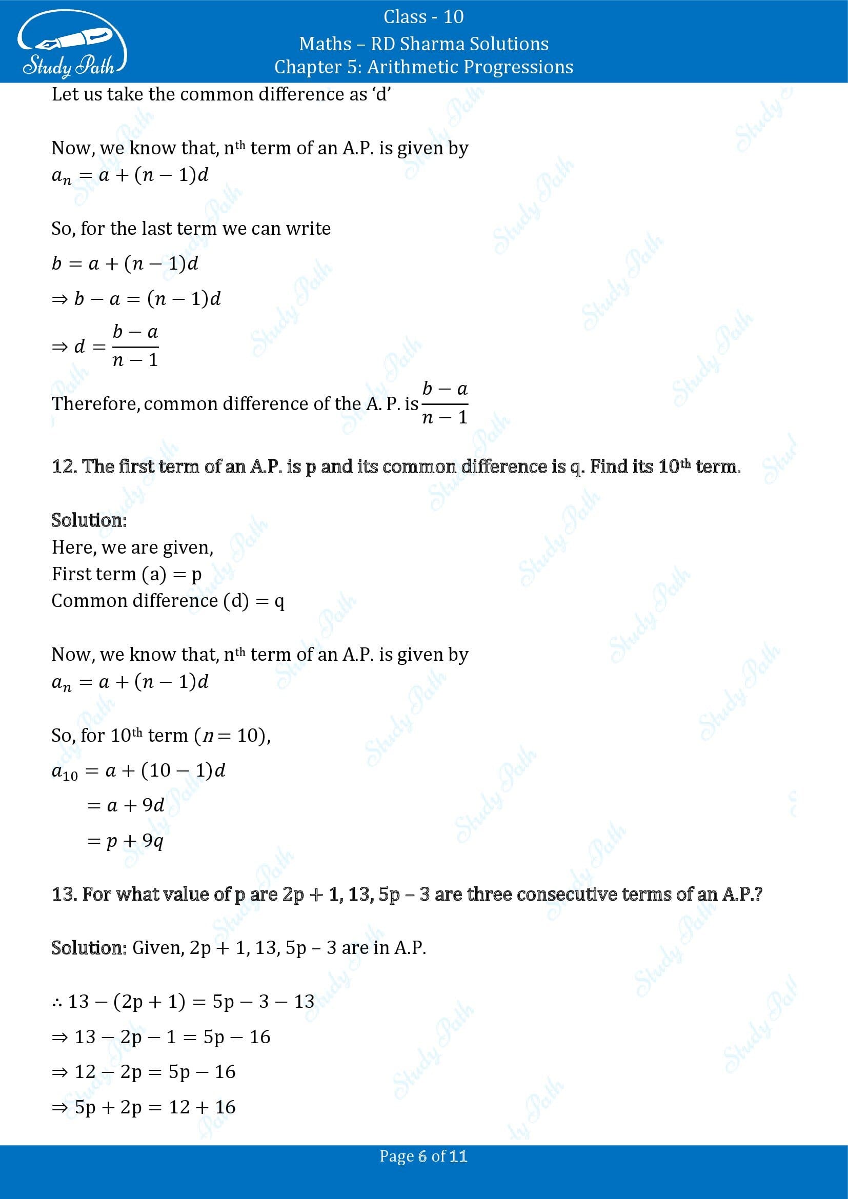 RD Sharma Solutions Class 10 Chapter 5 Arithmetic Progressions Very Short Answer Type Questions VSAQs 00006