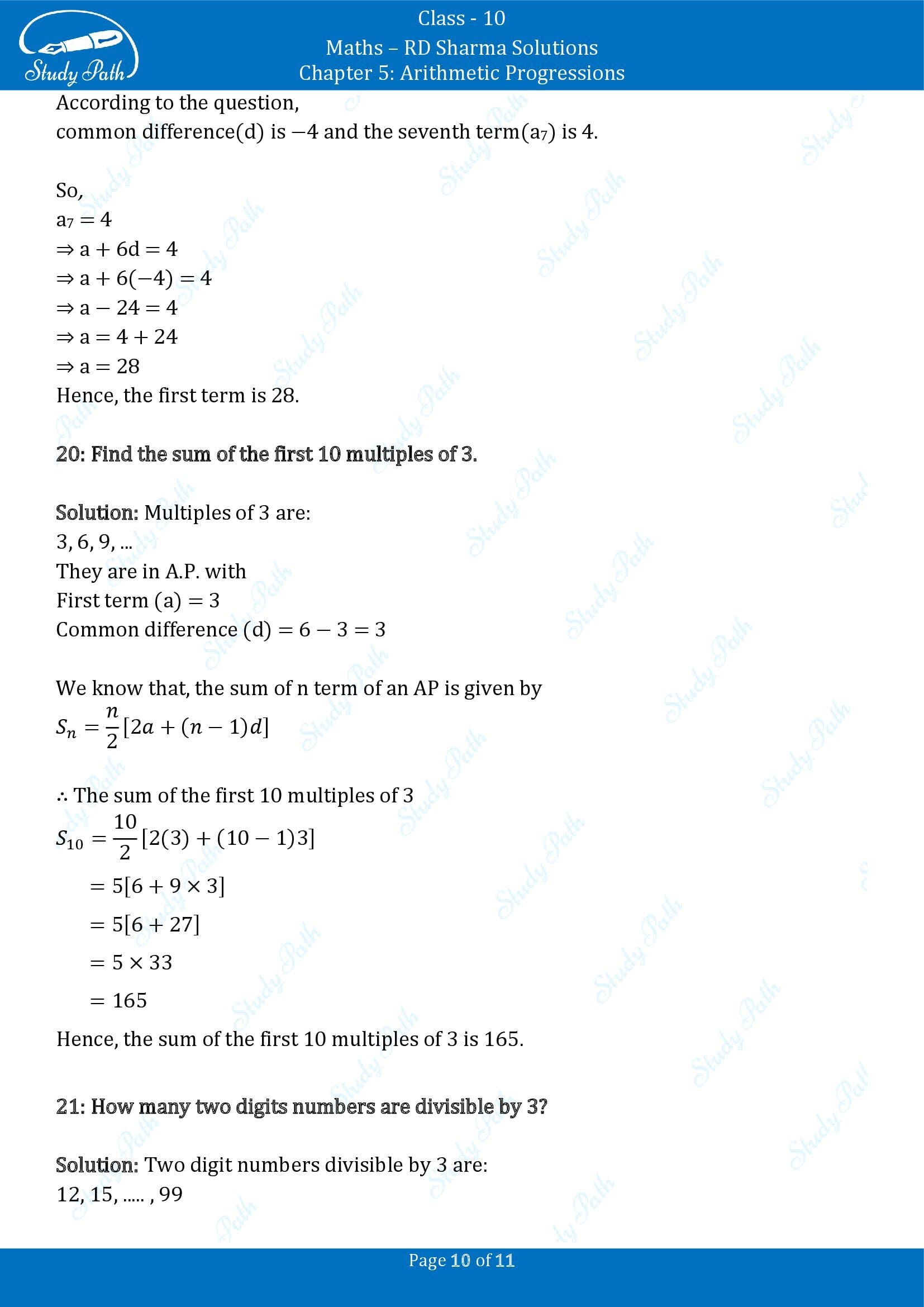 RD Sharma Solutions Class 10 Chapter 5 Arithmetic Progressions Very Short Answer Type Questions VSAQs 00010
