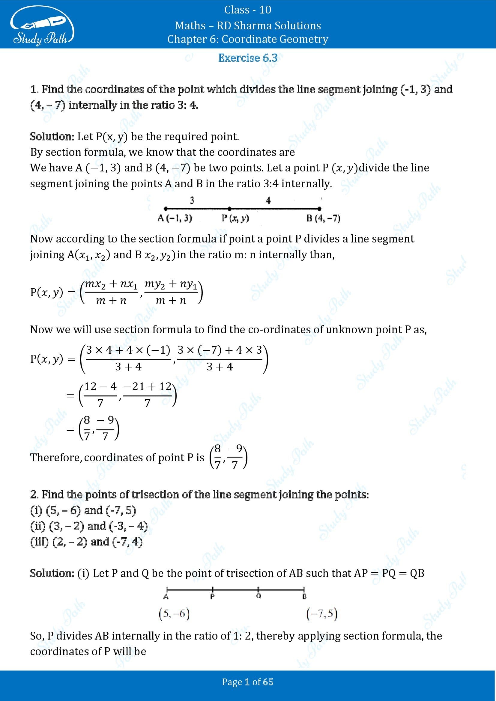 RD Sharma Solutions Class 10 Chapter 6 Coordinate Geometry Exercise 6.3 00001