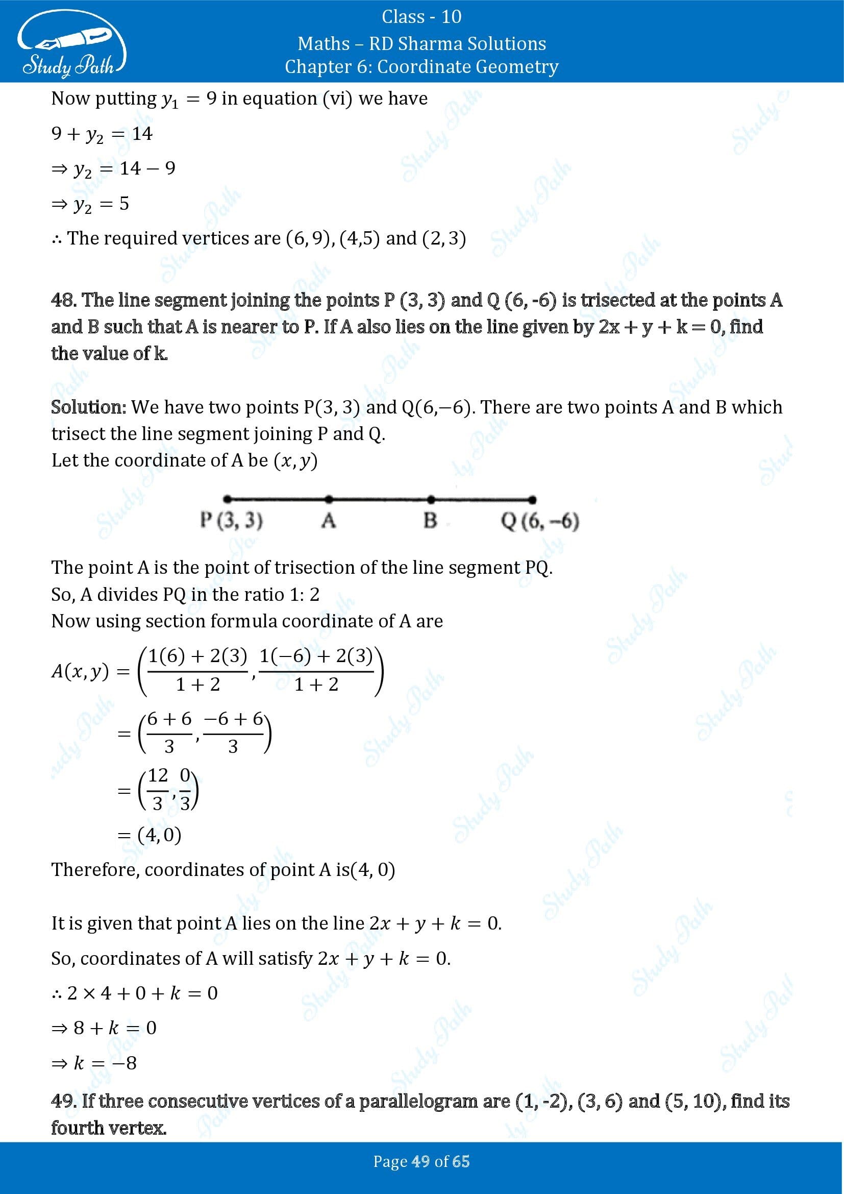 RD Sharma Solutions Class 10 Chapter 6 Coordinate Geometry Exercise 6.3 00049