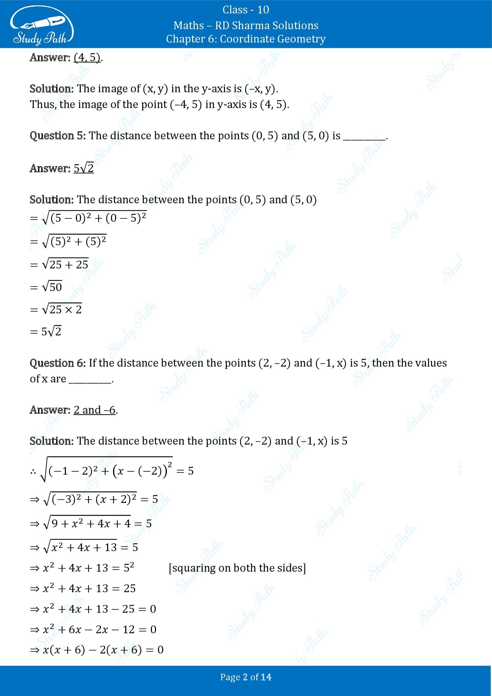 RD Sharma Solutions Class 10 Chapter 6 Coordinate Geometry Fill in the Blank Type Questions FBQs 00002