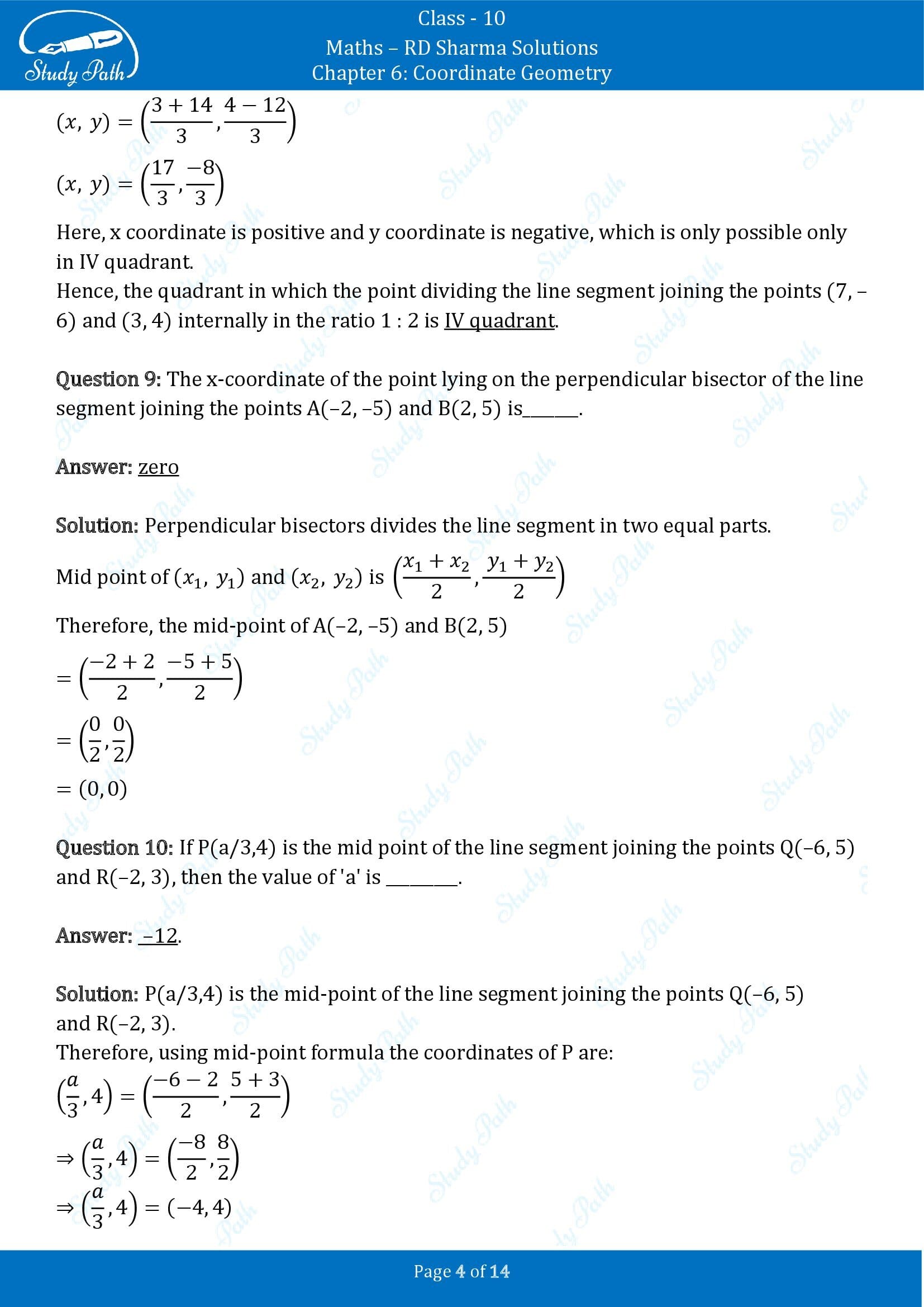 RD Sharma Solutions Class 10 Chapter 6 Coordinate Geometry Fill in the Blank Type Questions FBQs 00004