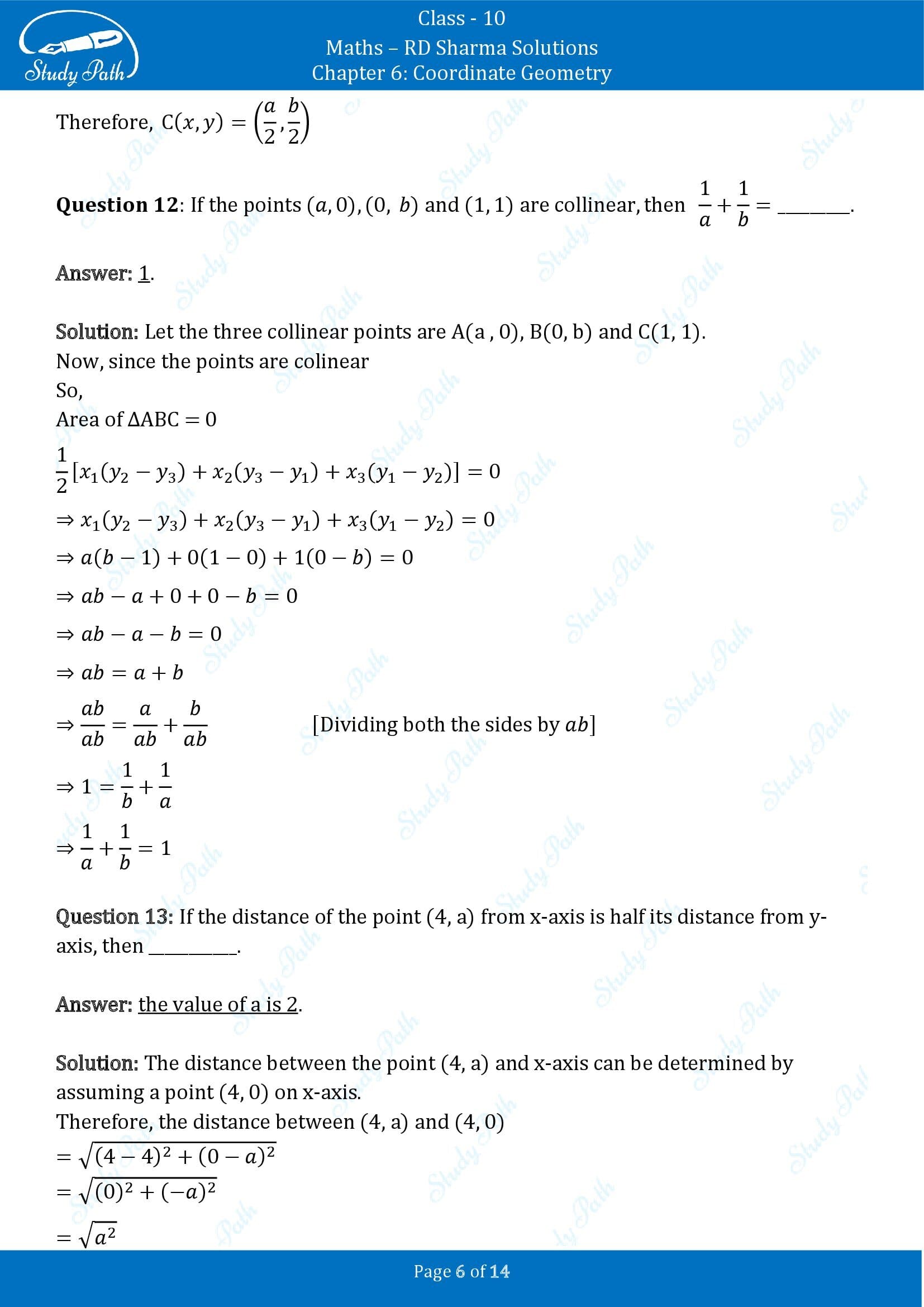 RD Sharma Solutions Class 10 Chapter 6 Coordinate Geometry Fill in the Blank Type Questions FBQs 00006