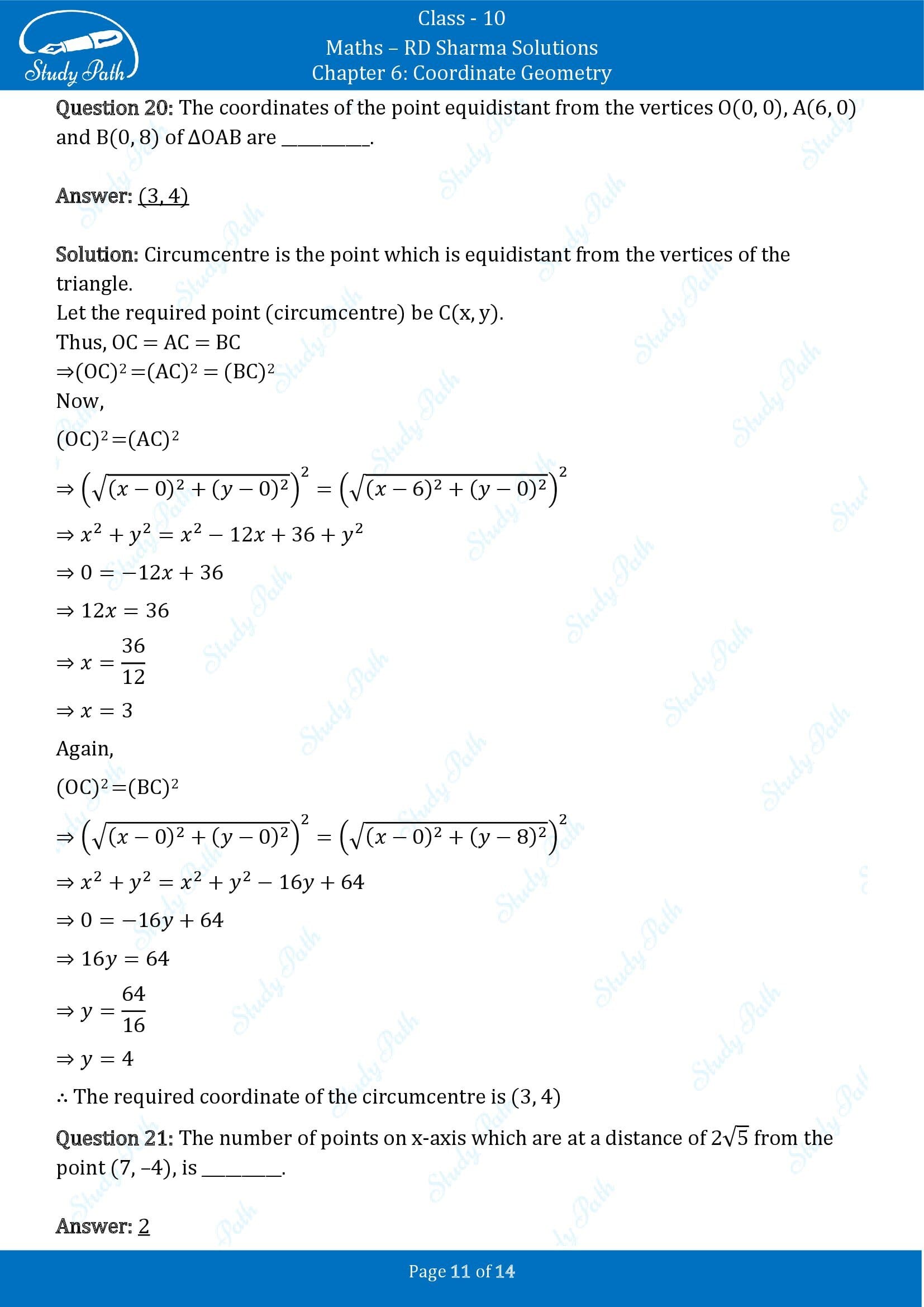 RD Sharma Solutions Class 10 Chapter 6 Coordinate Geometry Fill in the Blank Type Questions FBQs 00011