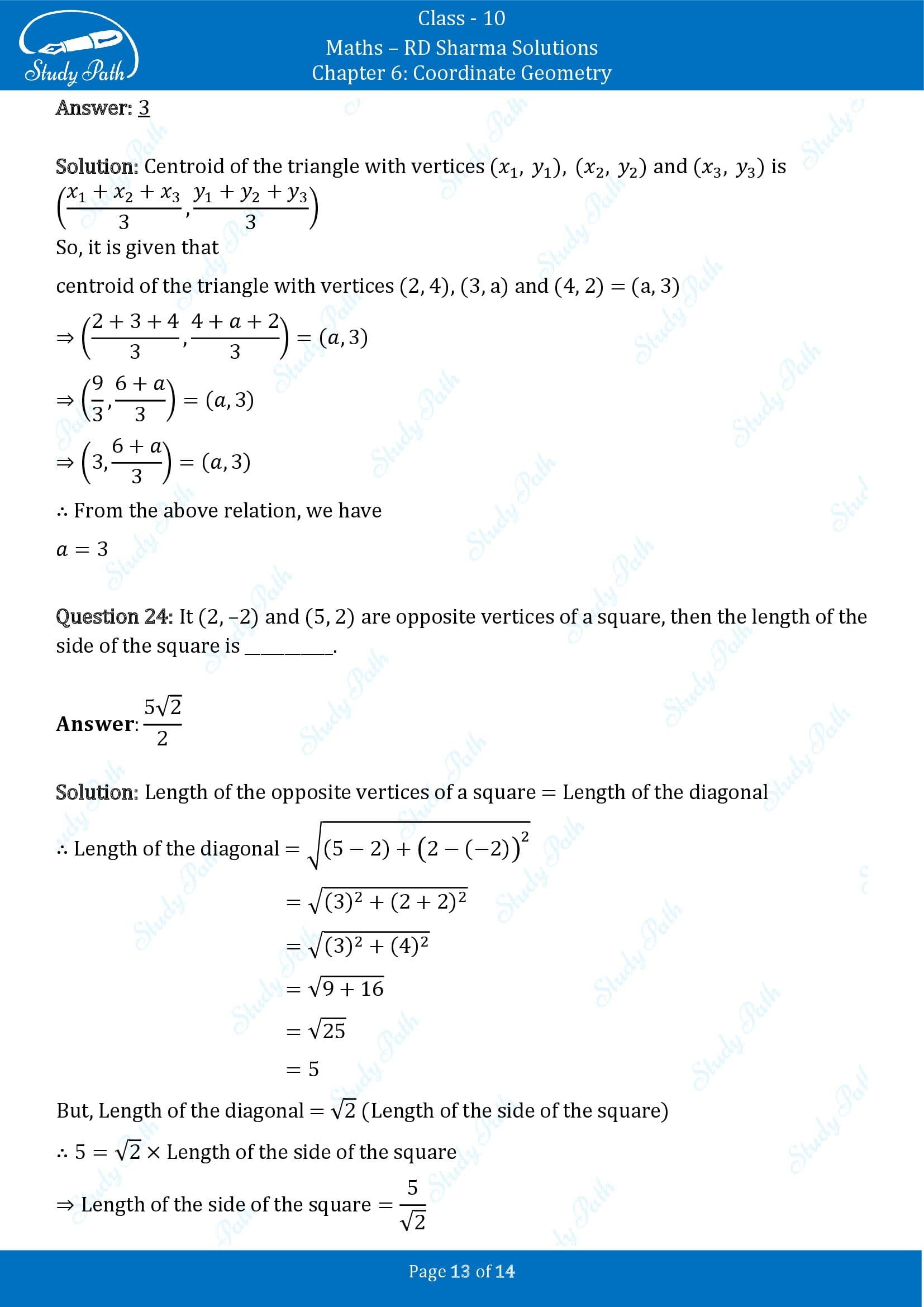 RD Sharma Solutions Class 10 Chapter 6 Coordinate Geometry Fill in the Blank Type Questions FBQs 00013