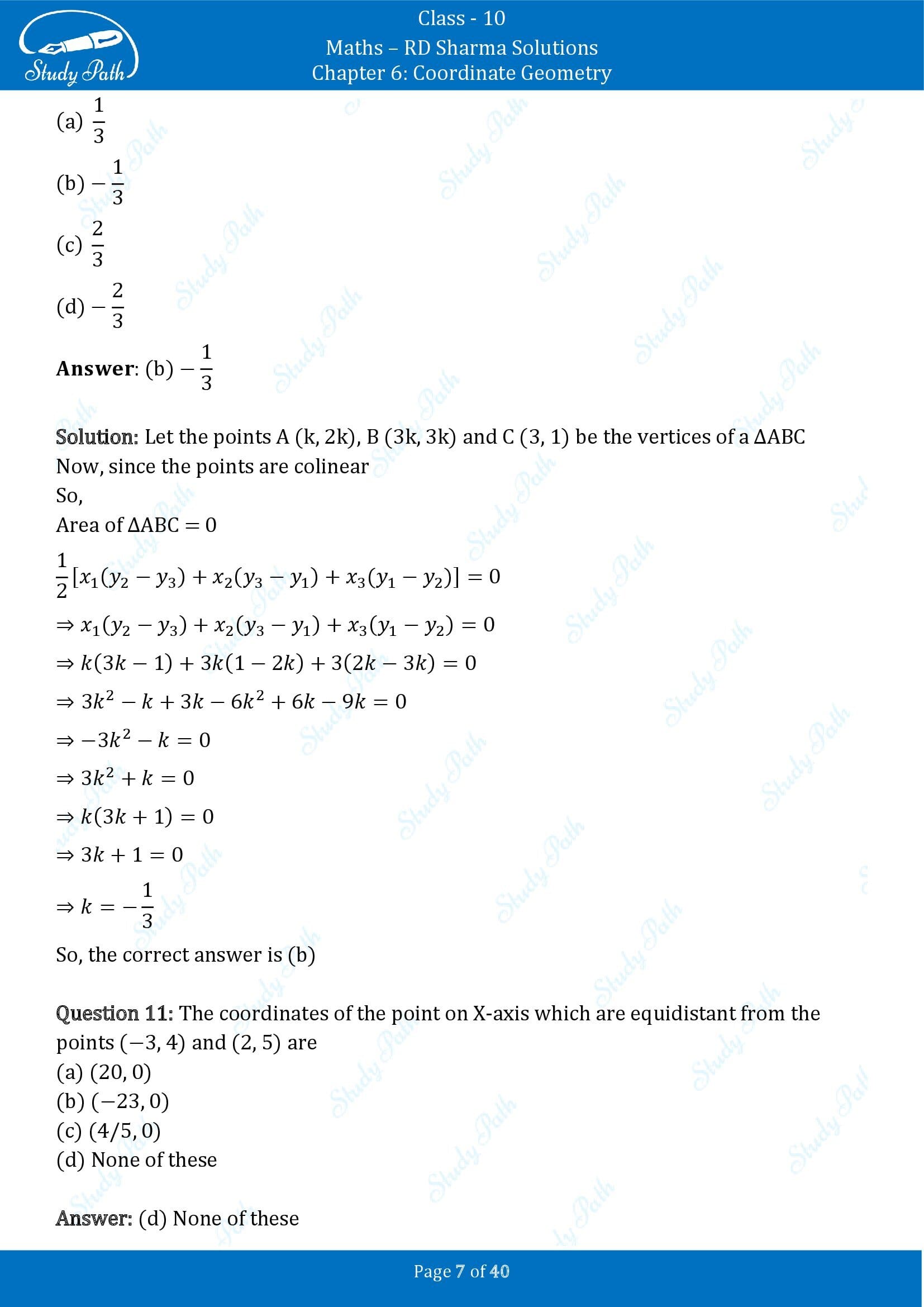 RD Sharma Solutions Class 10 Chapter 6 Coordinate Geometry Multiple Choice Question MCQs 00007