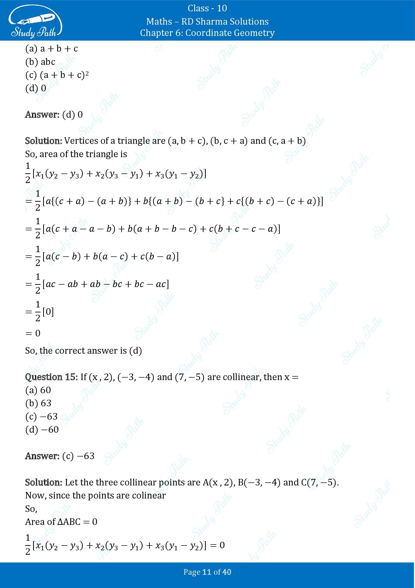 RD Sharma Solutions Class 10 Chapter 6 Coordinate Geometry Multiple Choice Question MCQs 00011