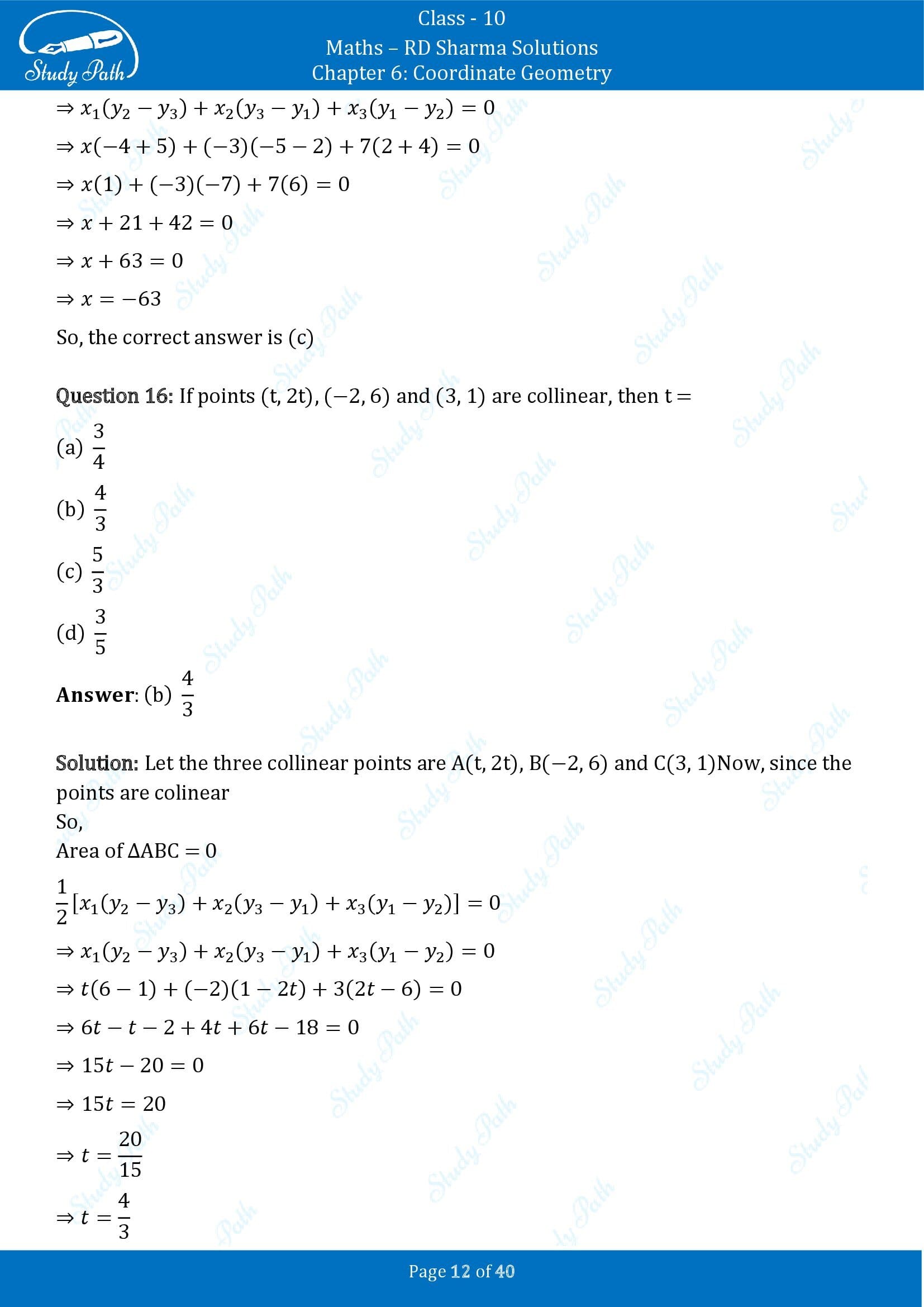 RD Sharma Solutions Class 10 Chapter 6 Coordinate Geometry Multiple Choice Question MCQs 00012