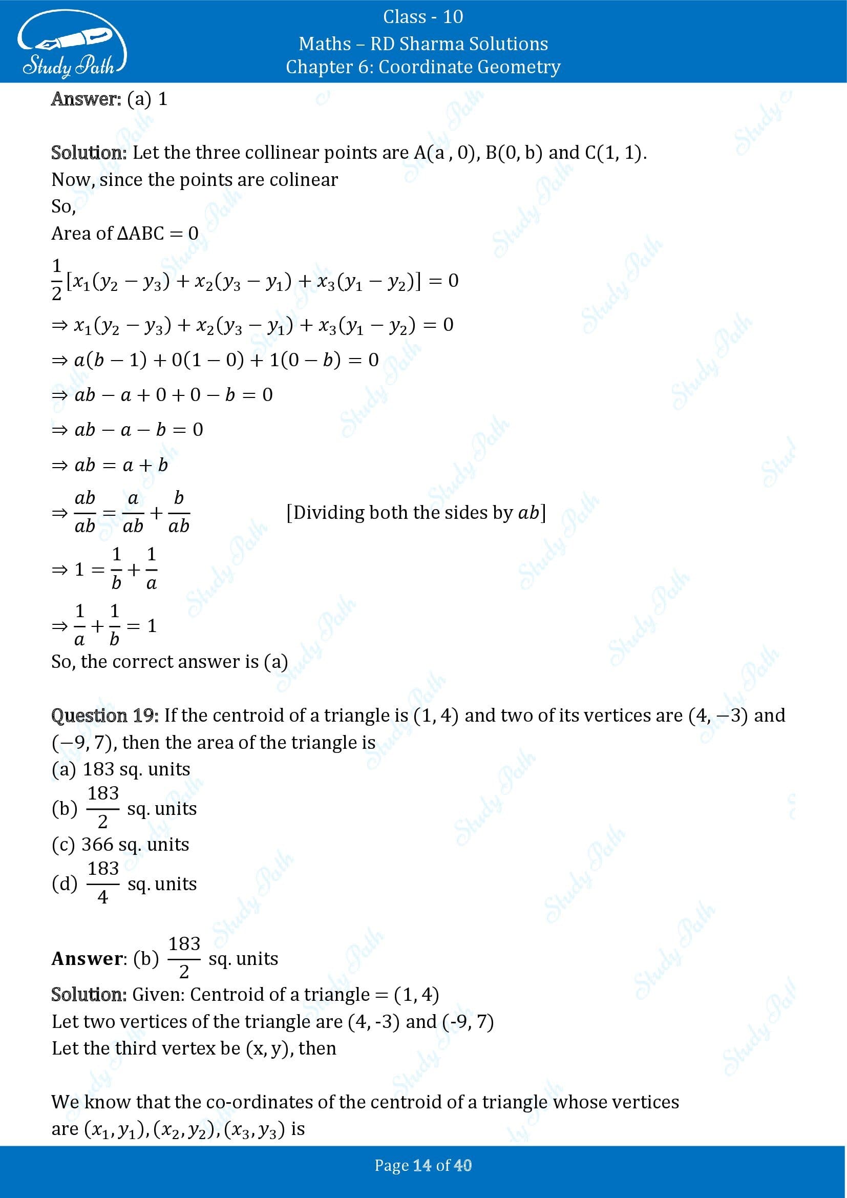 RD Sharma Solutions Class 10 Chapter 6 Coordinate Geometry Multiple Choice Question MCQs 00014