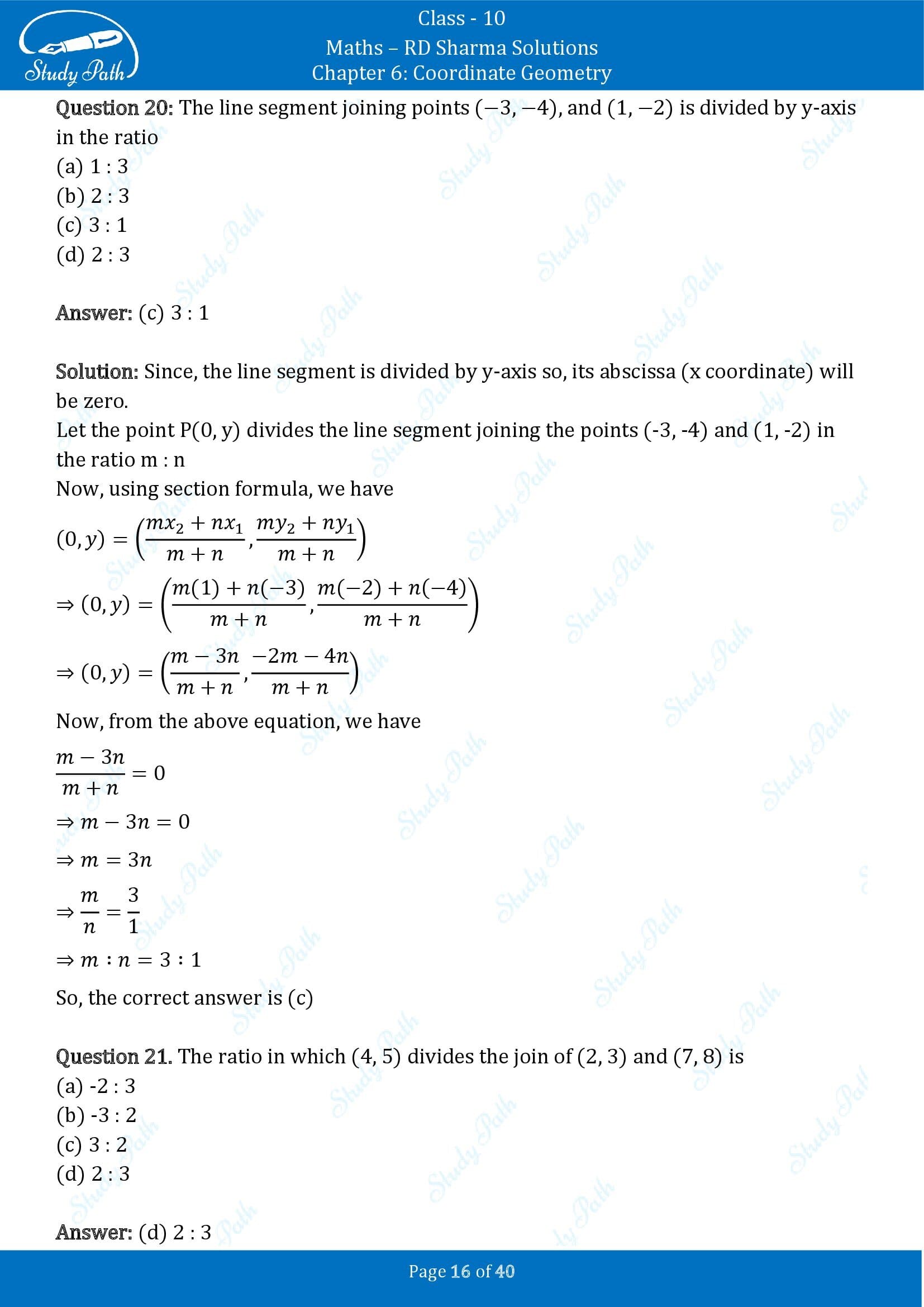 RD Sharma Solutions Class 10 Chapter 6 Coordinate Geometry Multiple Choice Question MCQs 00016