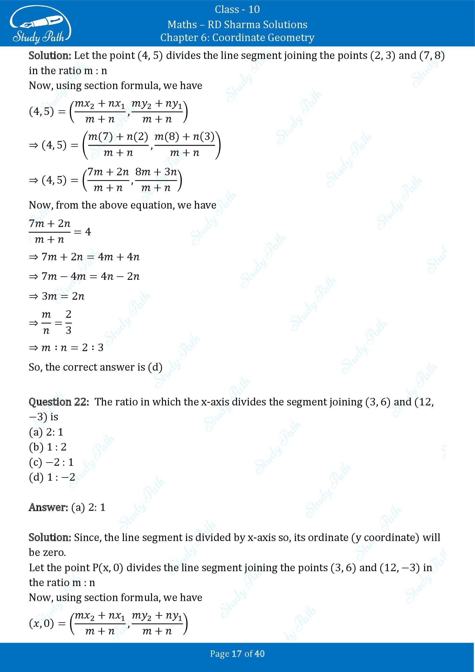 RD Sharma Solutions Class 10 Chapter 6 Coordinate Geometry Multiple Choice Question MCQs 00017