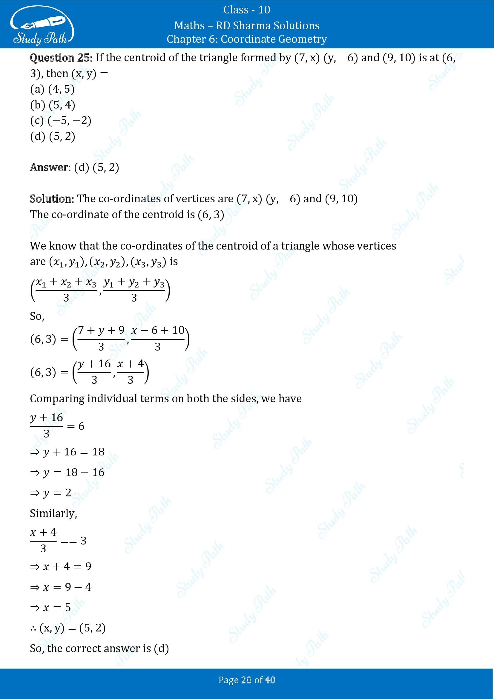 RD Sharma Solutions Class 10 Chapter 6 Coordinate Geometry Multiple Choice Question MCQs 00020