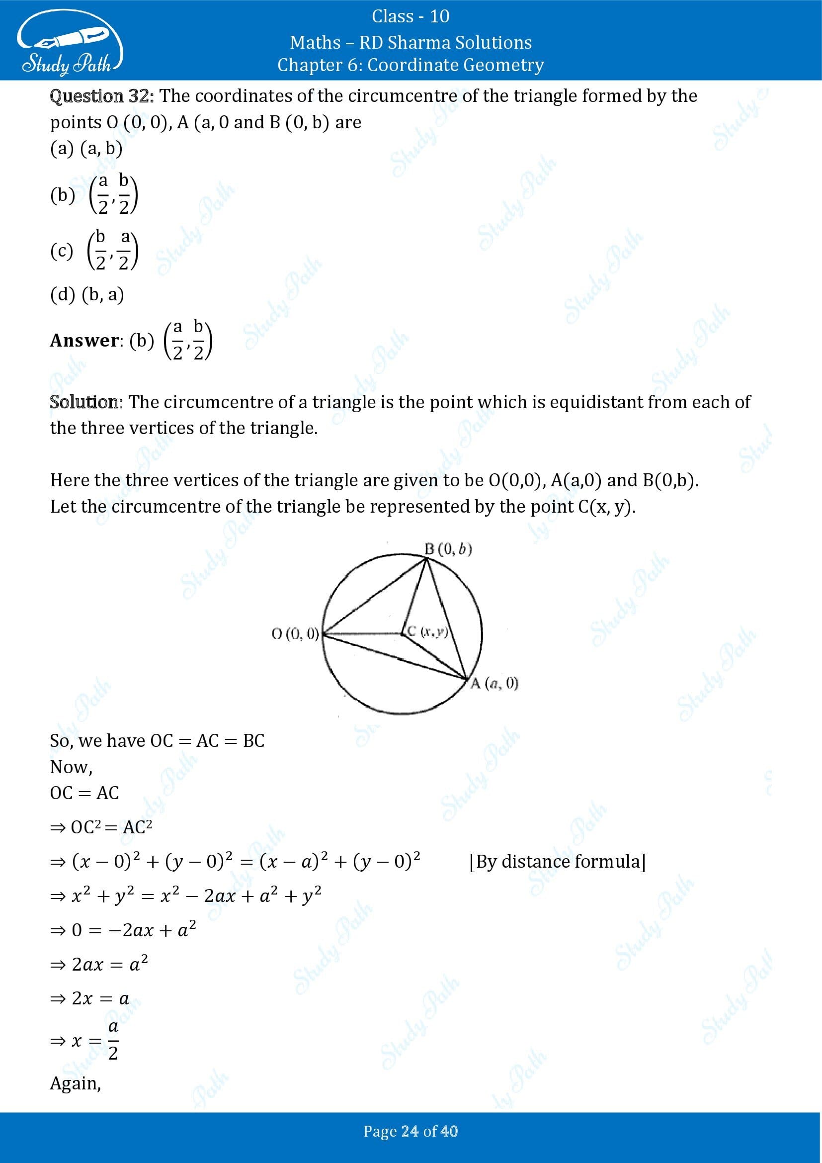RD Sharma Solutions Class 10 Chapter 6 Coordinate Geometry Multiple Choice Question MCQs 00024