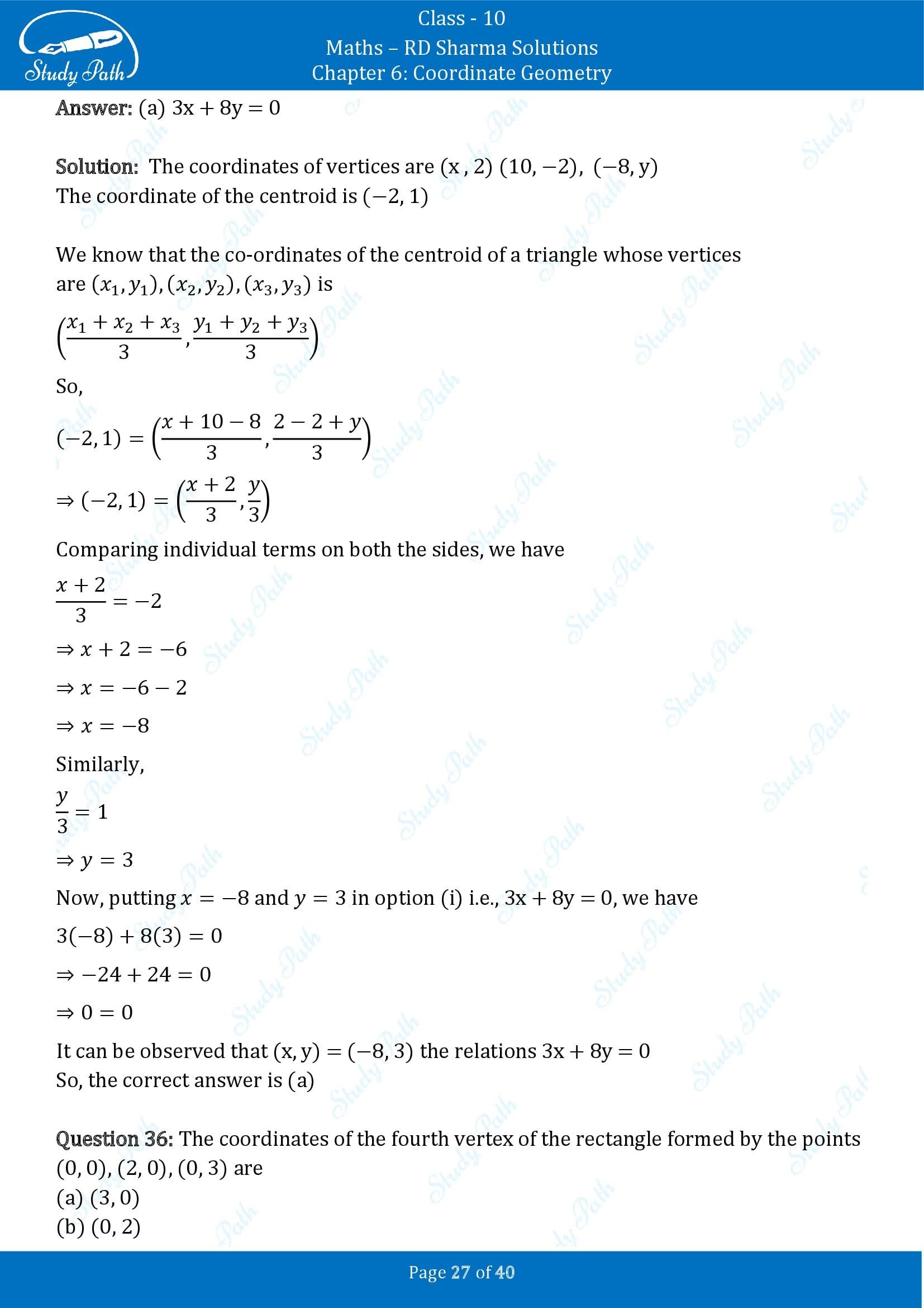 RD Sharma Solutions Class 10 Chapter 6 Coordinate Geometry Multiple Choice Question MCQs 00027