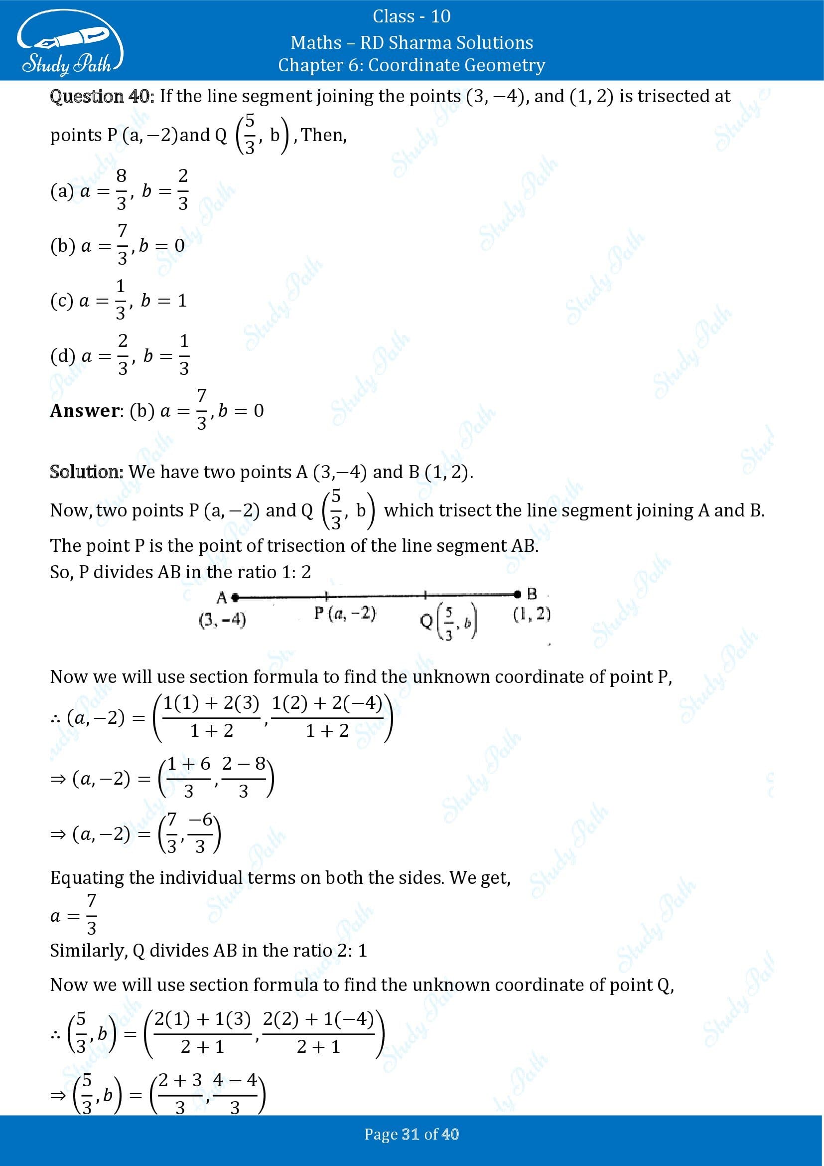 RD Sharma Solutions Class 10 Chapter 6 Coordinate Geometry Multiple Choice Question MCQs 00031