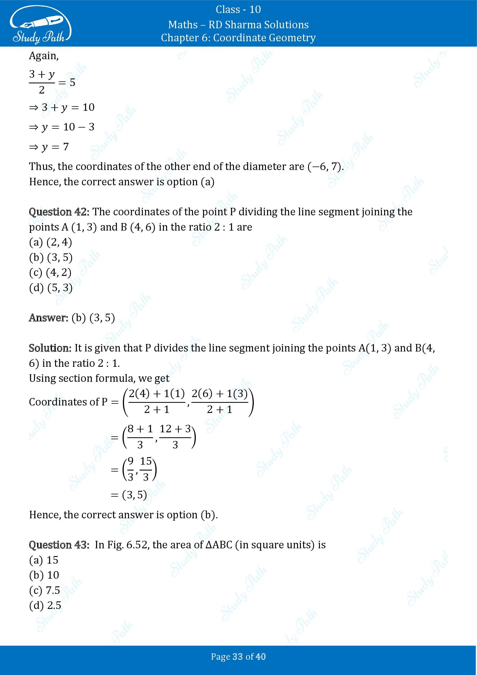 RD Sharma Solutions Class 10 Chapter 6 Coordinate Geometry Multiple Choice Question MCQs 00033