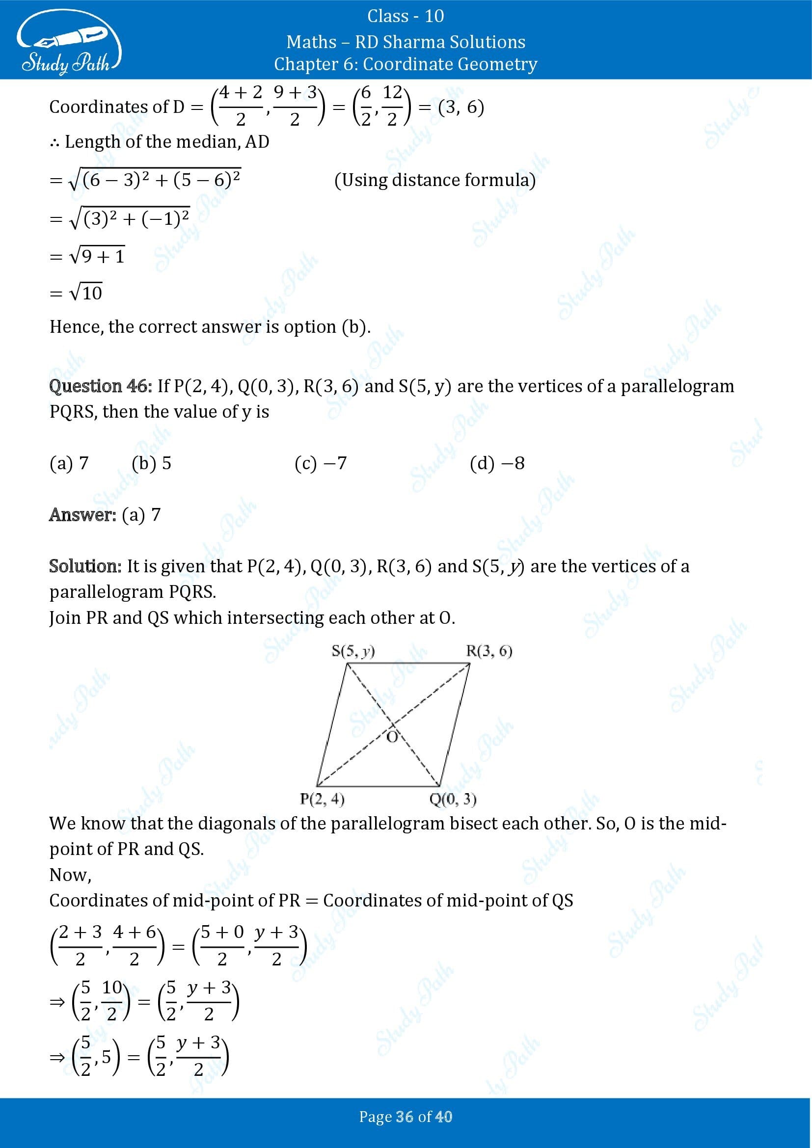 RD Sharma Solutions Class 10 Chapter 6 Coordinate Geometry Multiple Choice Question MCQs 00036