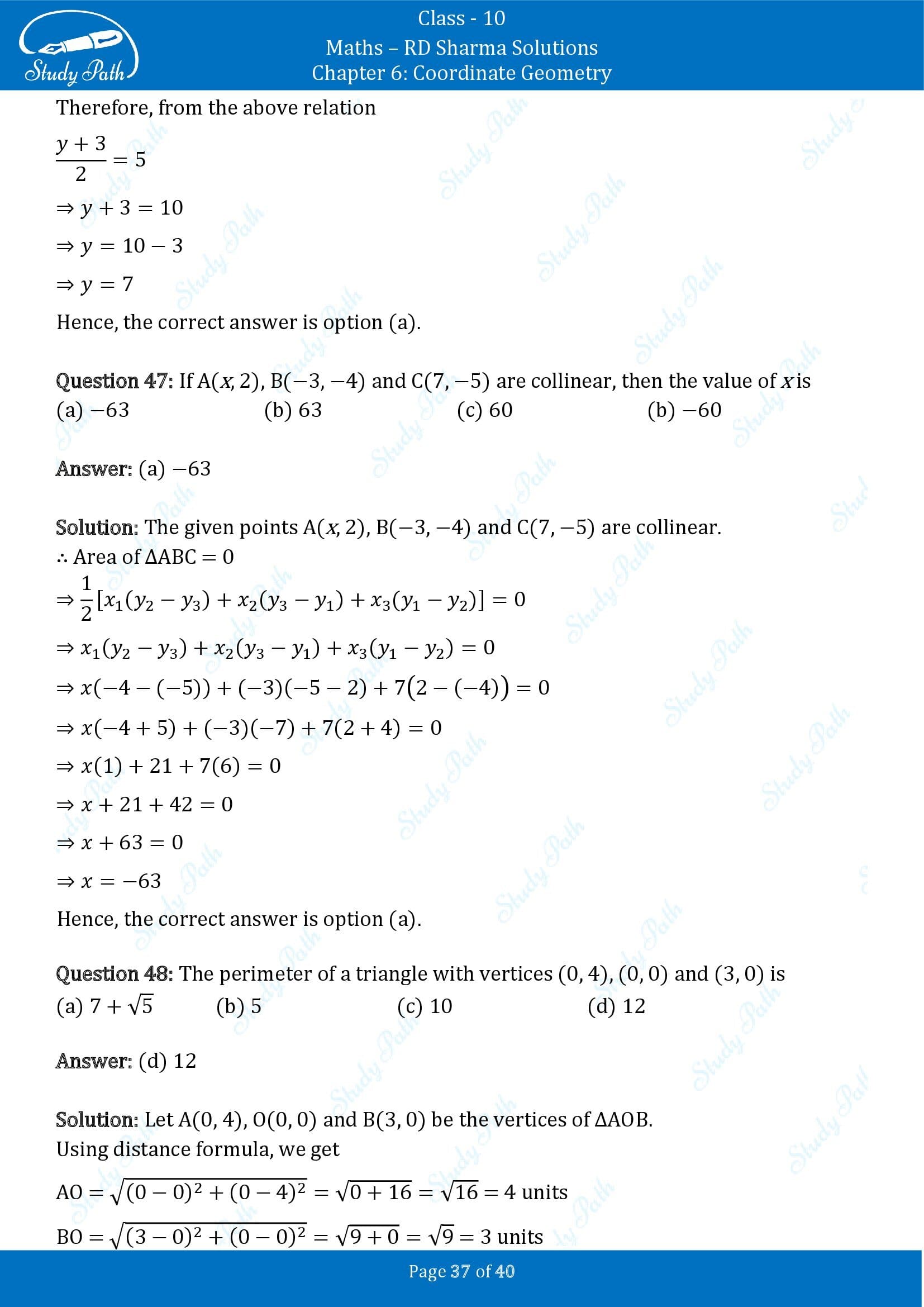RD Sharma Solutions Class 10 Chapter 6 Coordinate Geometry Multiple Choice Question MCQs 00037