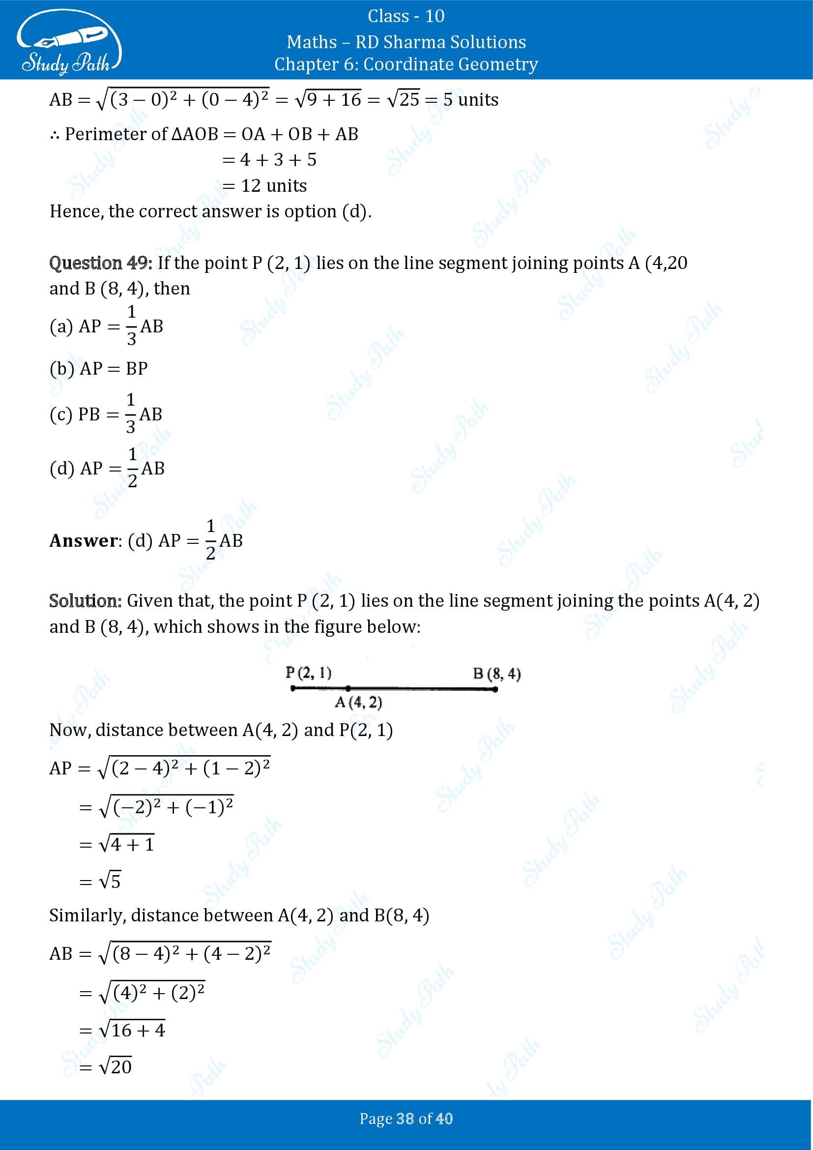 RD Sharma Solutions Class 10 Chapter 6 Coordinate Geometry Multiple Choice Question MCQs 00038