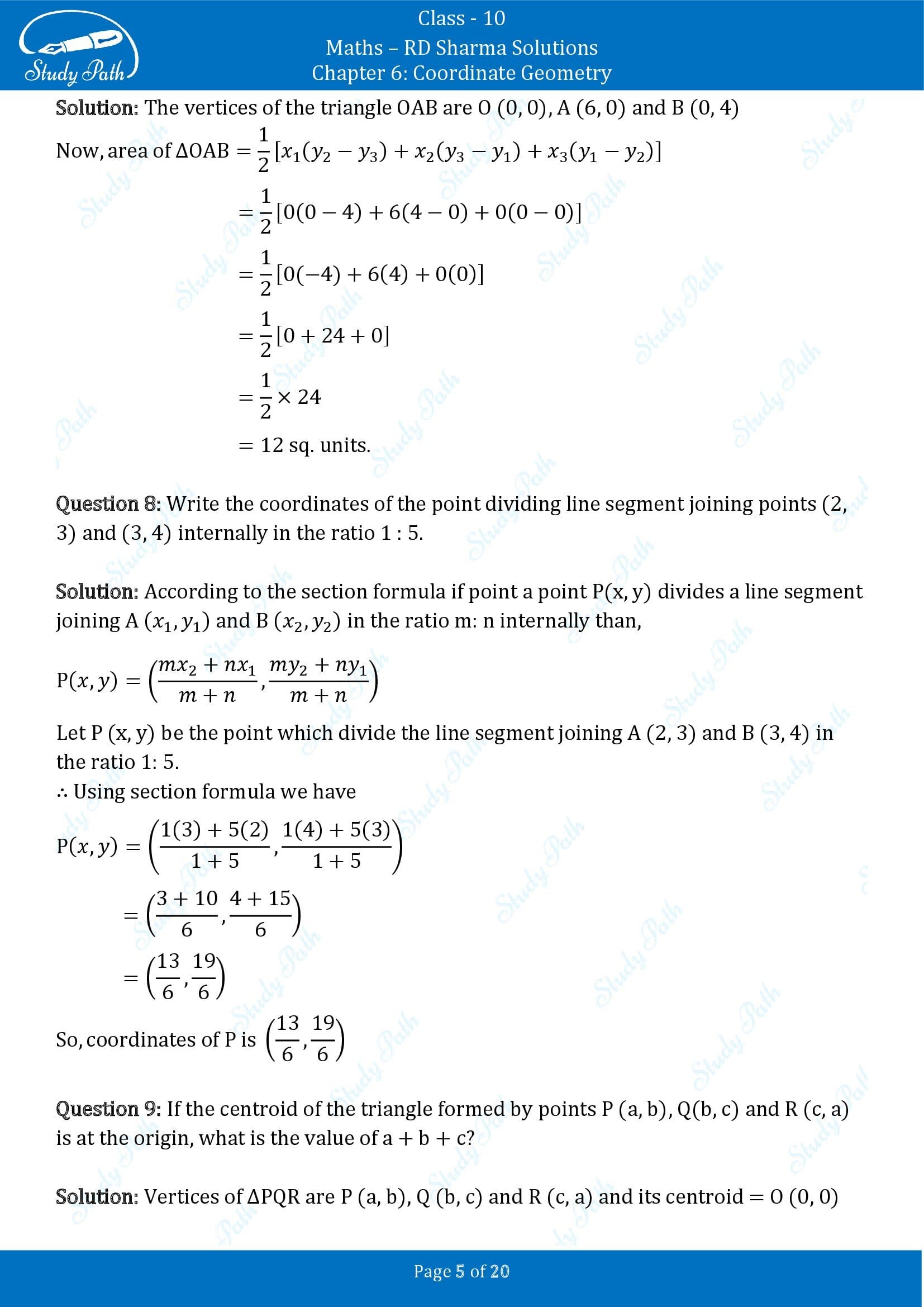 RD Sharma Solutions Class 10 Chapter 6 Coordinate Geometry Very Short Answer Type Questions VSAQs 00005