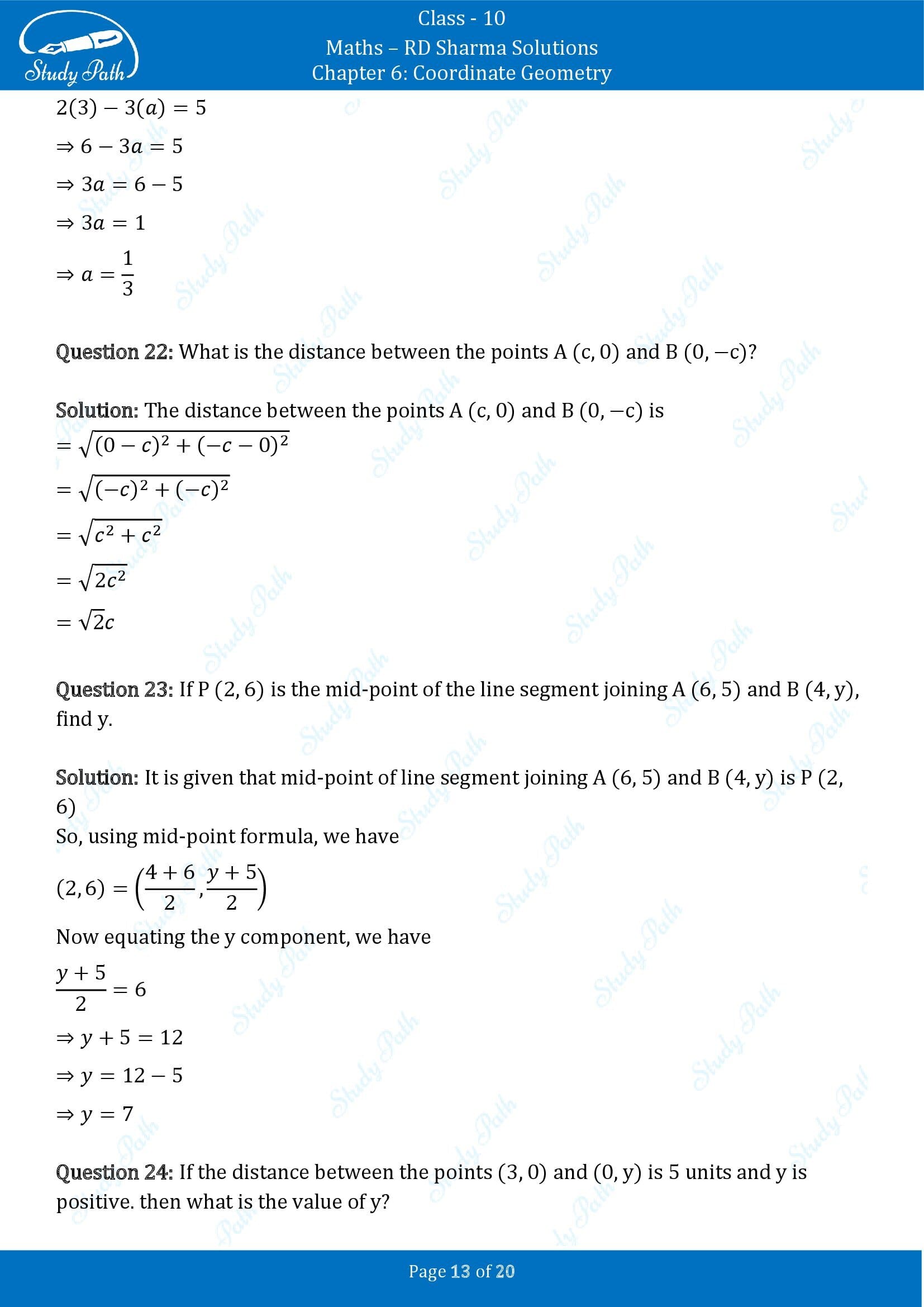 RD Sharma Solutions Class 10 Chapter 6 Coordinate Geometry Very Short Answer Type Questions VSAQs 00013