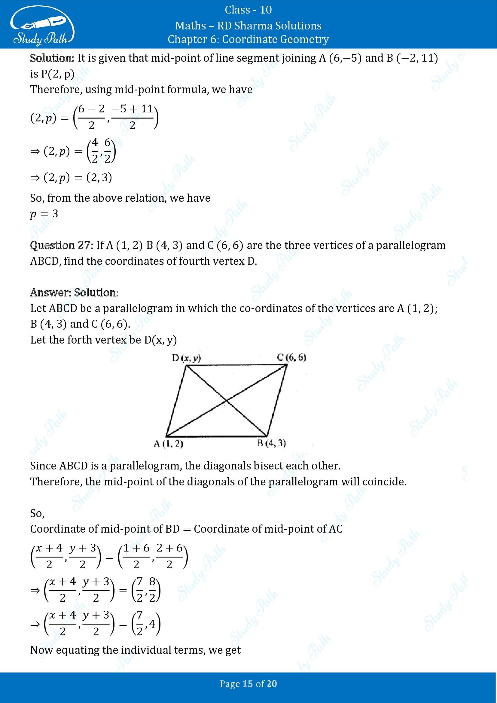 RD Sharma Solutions Class 10 Chapter 6 Coordinate Geometry Very Short Answer Type Questions VSAQs 00015