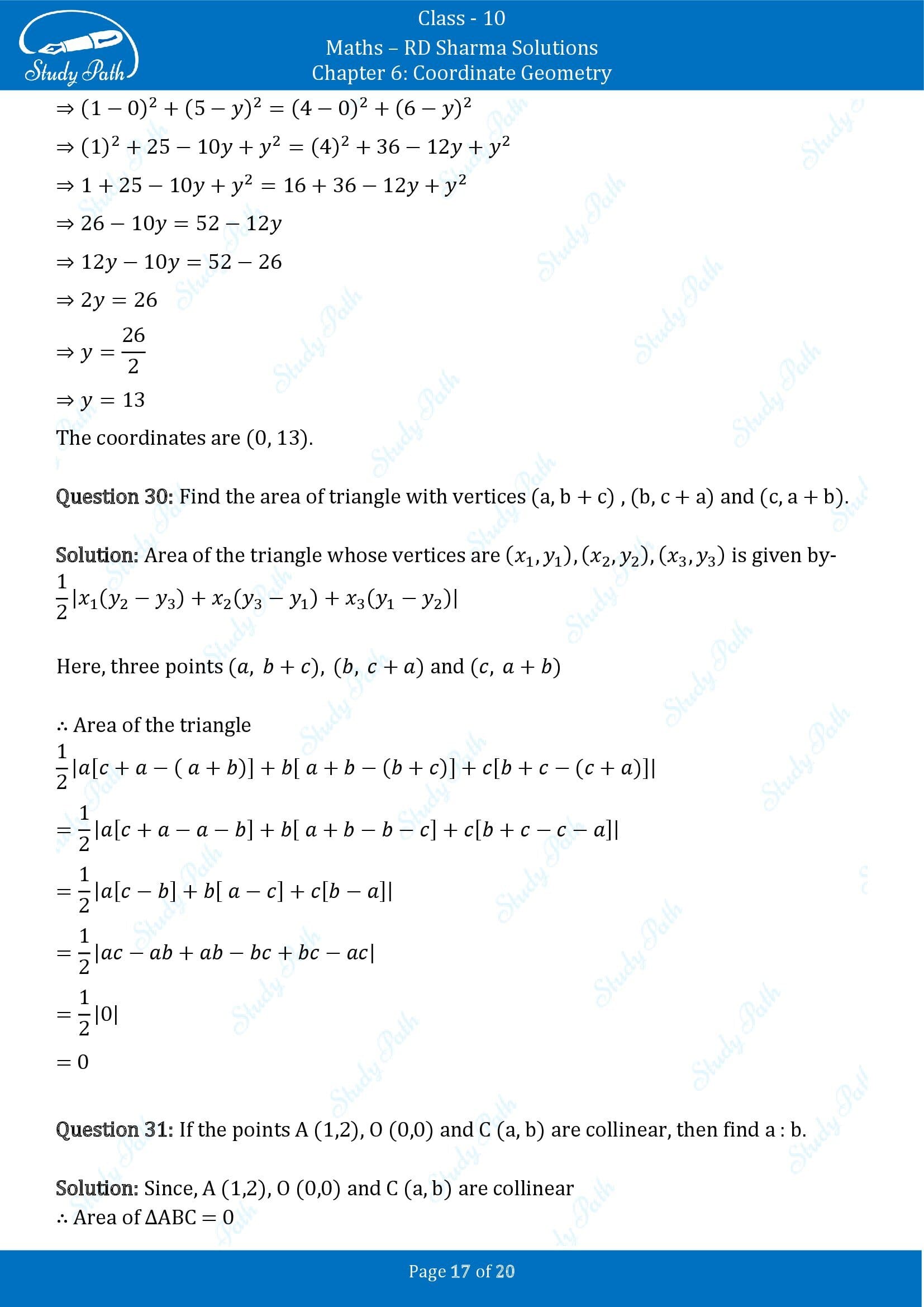 RD Sharma Solutions Class 10 Chapter 6 Coordinate Geometry Very Short Answer Type Questions VSAQs 00017