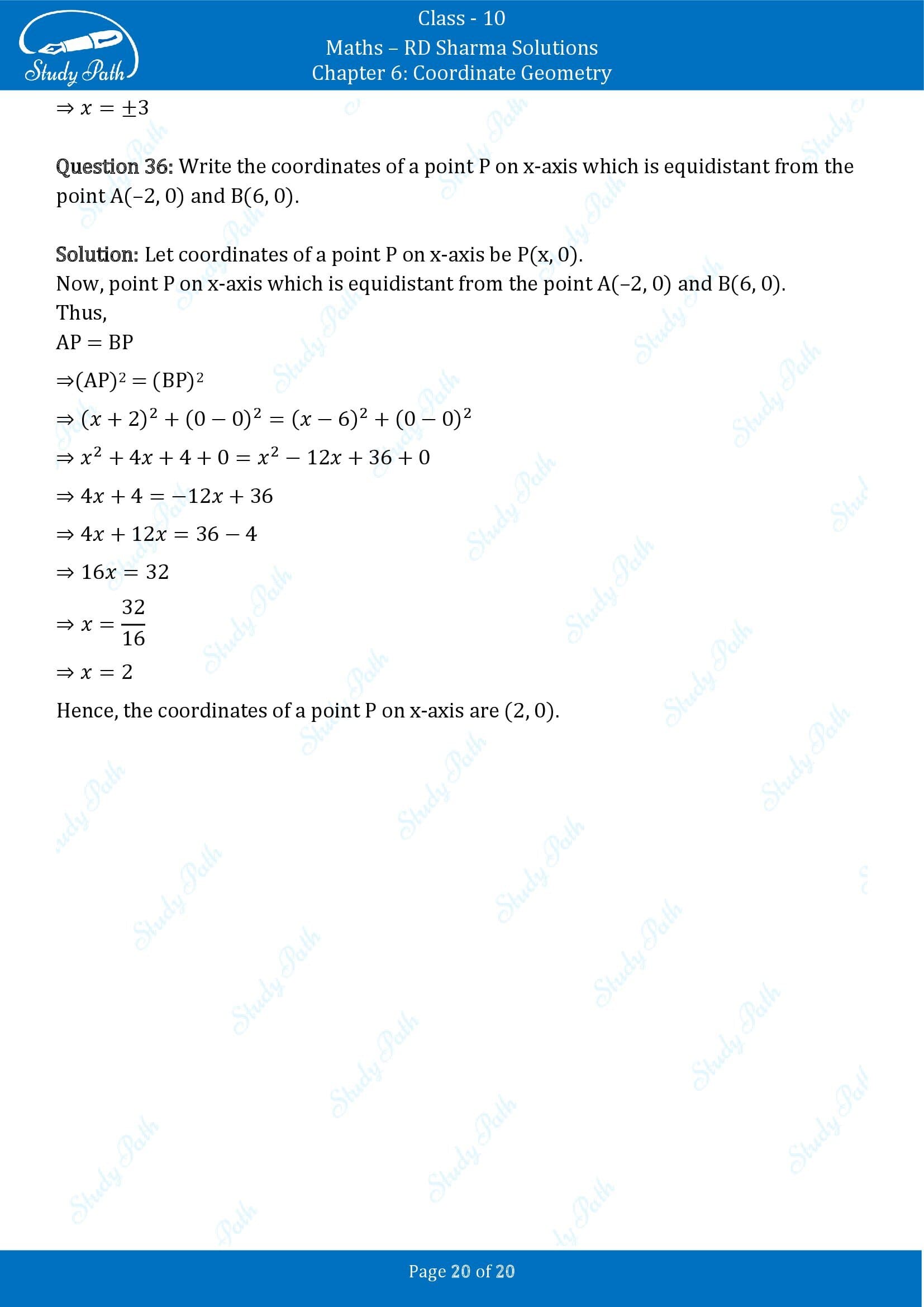 RD Sharma Solutions Class 10 Chapter 6 Coordinate Geometry Very Short Answer Type Questions VSAQs 00020