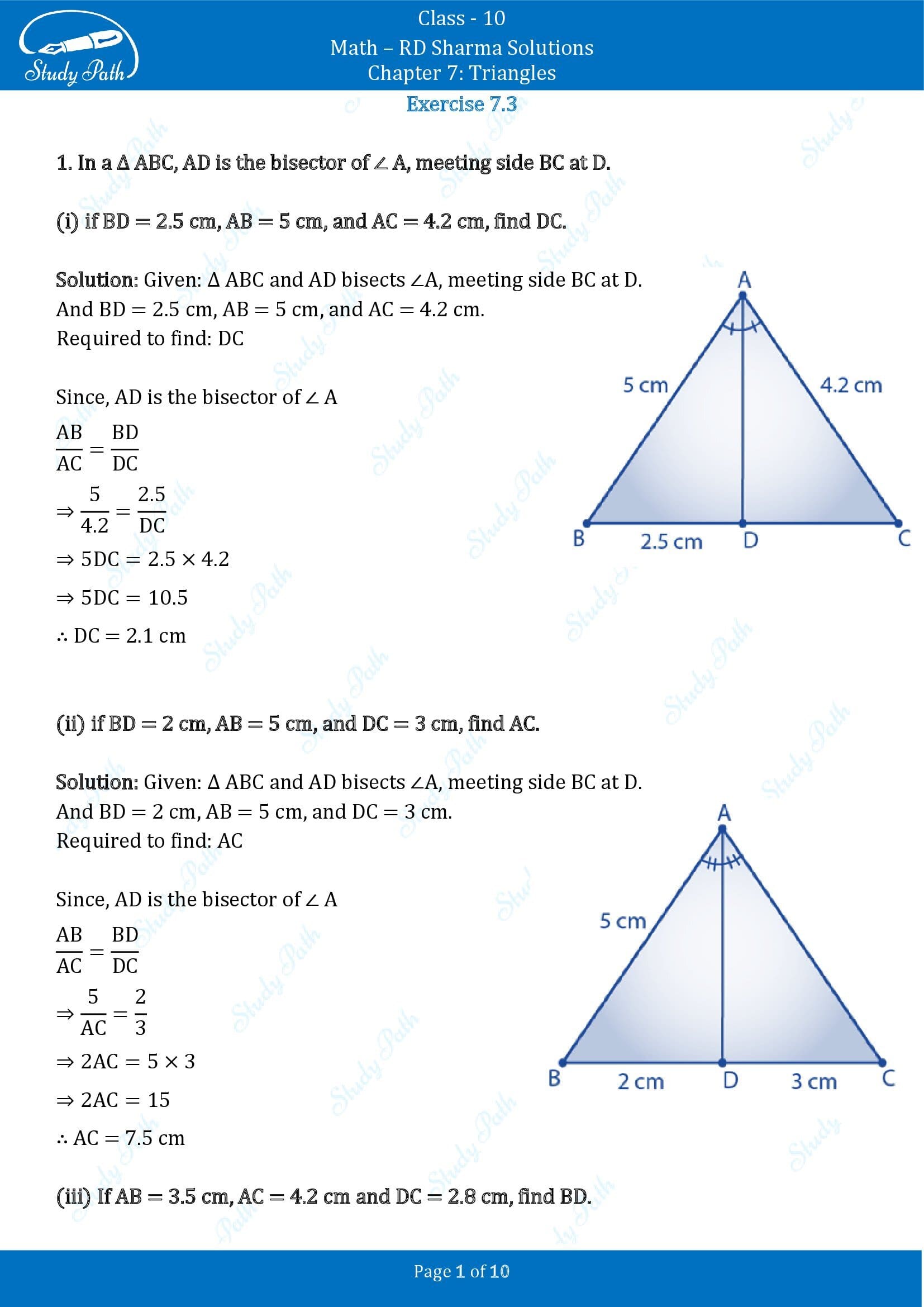 RD Sharma Solutions Class 10 Chapter 7 Triangles Exercise 7.3 00001
