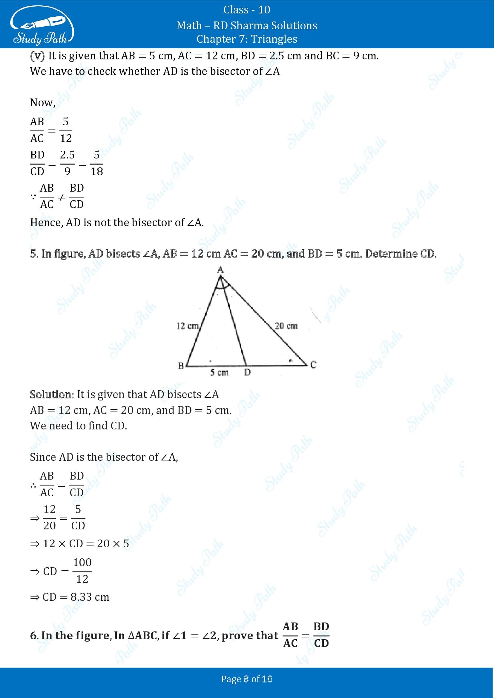 RD Sharma Solutions Class 10 Chapter 7 Triangles Exercise 7.3 00008