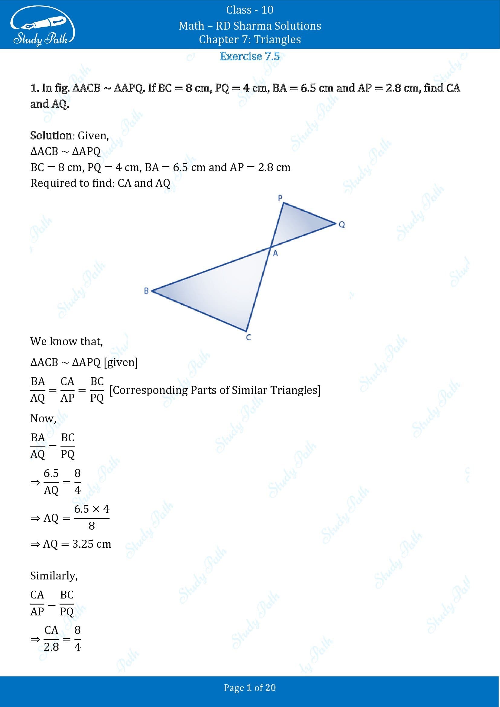 RD Sharma Solutions Class 10 Chapter 7 Triangles Exercise 7.5 00001