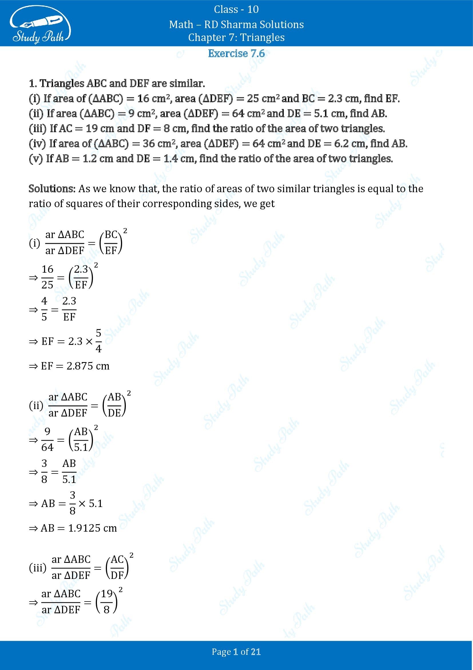 RD Sharma Solutions Class 10 Chapter 7 Triangles Exercise 7.6 00001